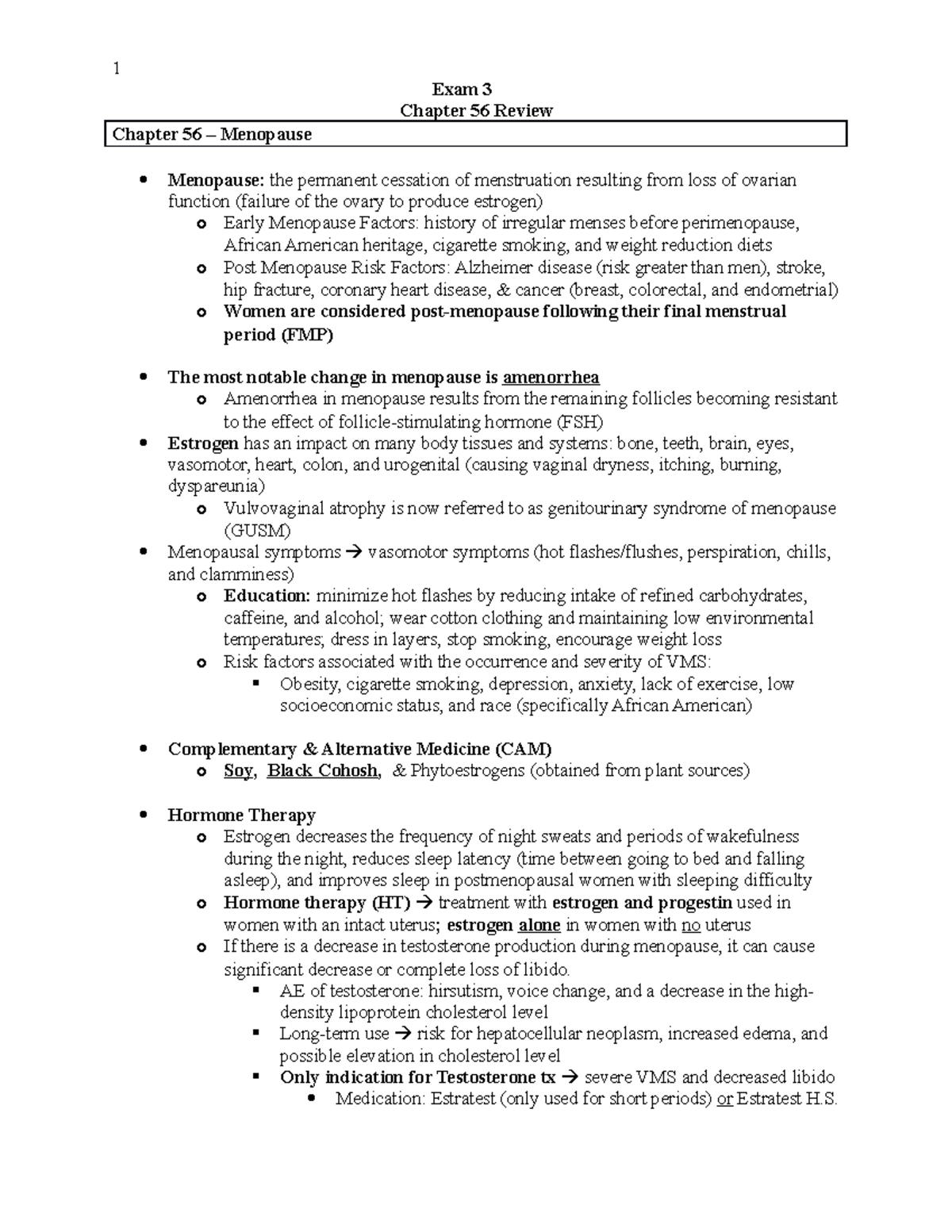 Chapter 56 - Exam 3 Chapter 56 Review Chapter 56 – Menopause Menopause ...