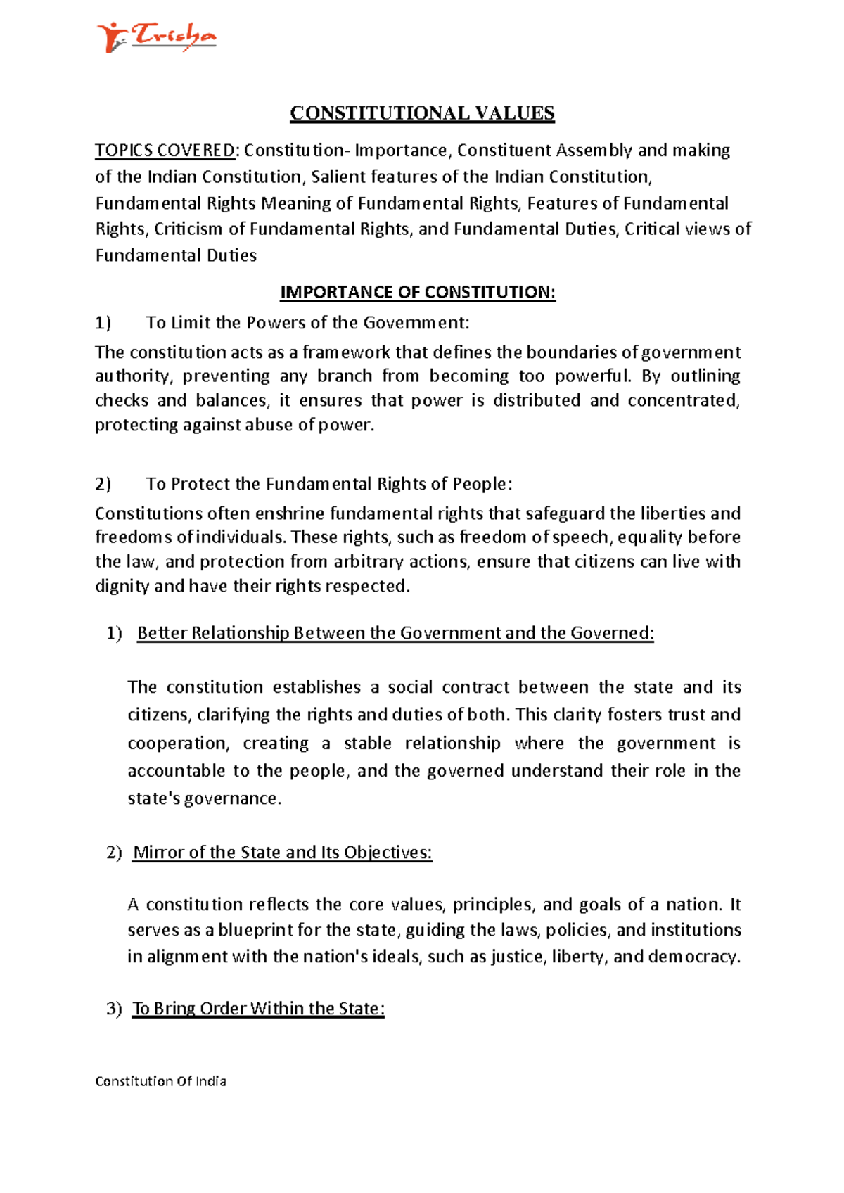 Constitution and Fundamental Rights & Duties Notes (POL101) - Studocu