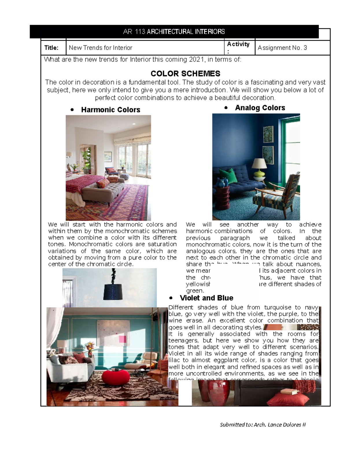 New Trends in Architectural Interiors (Assignment No. 3) - Studocu