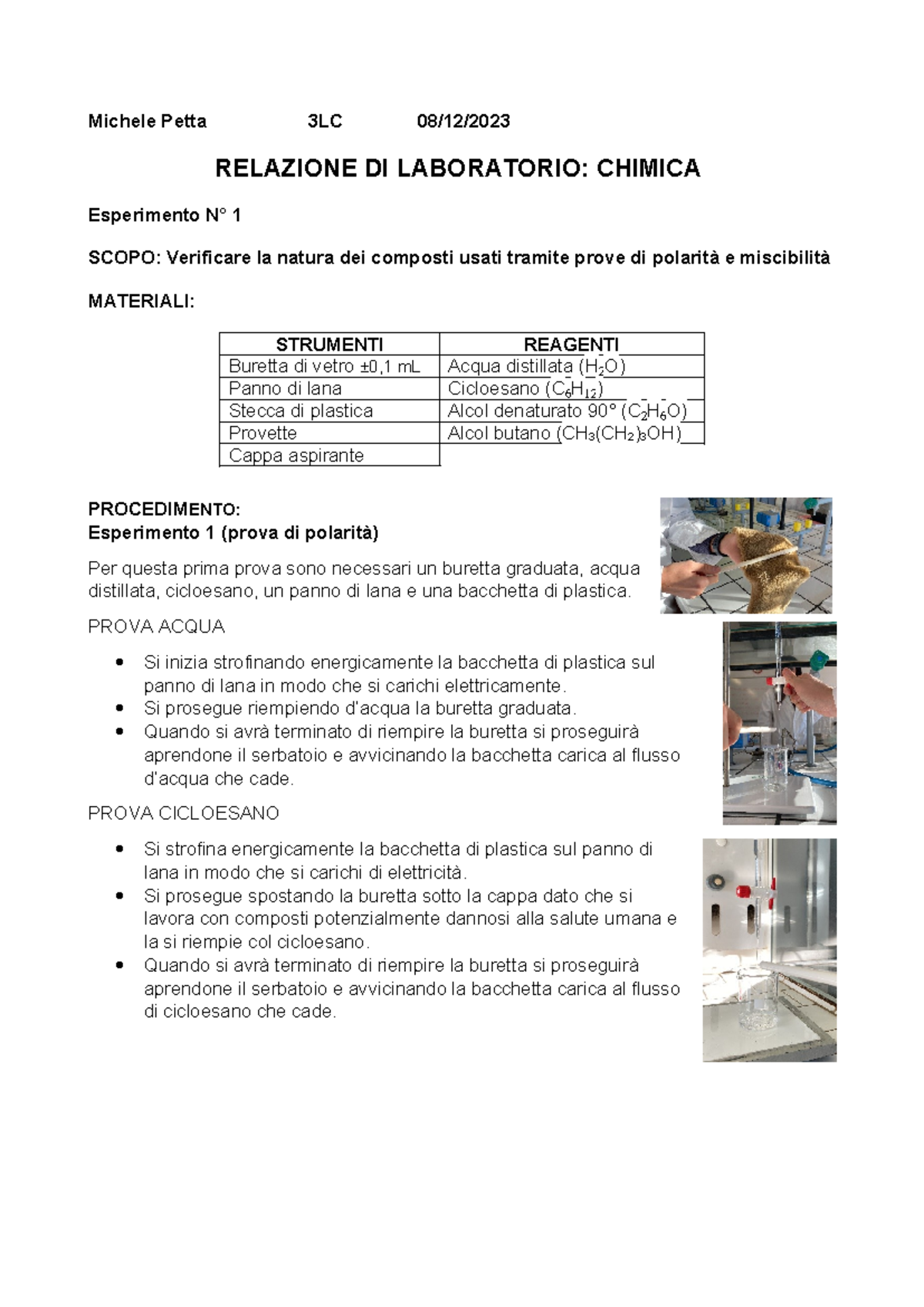 Relazione polarità e miscibilità - Michele Petta 3LC 08/12/ RELAZIONE ...