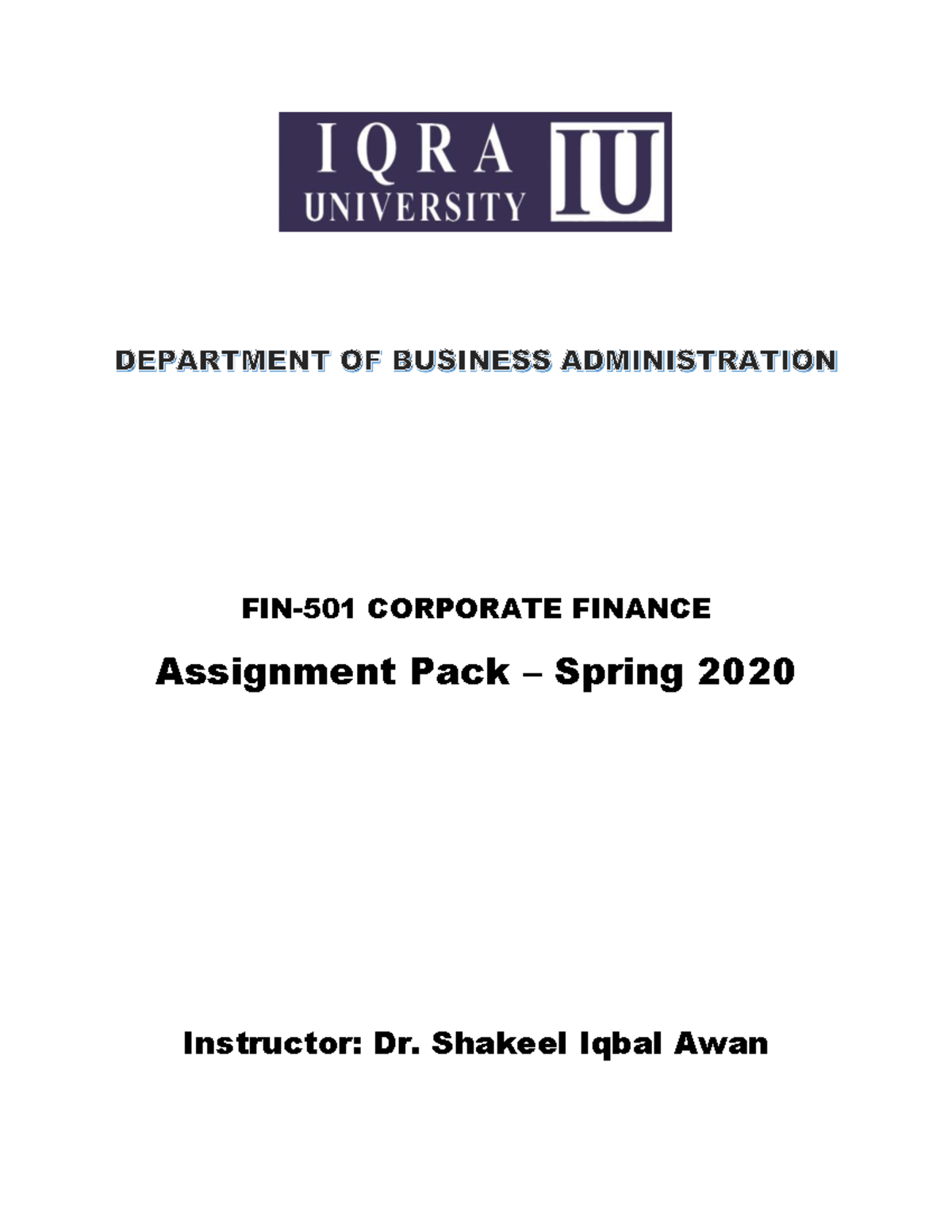 FIN-501 Corporate Finance Assignment Pack - Spring 2020 - Studocu