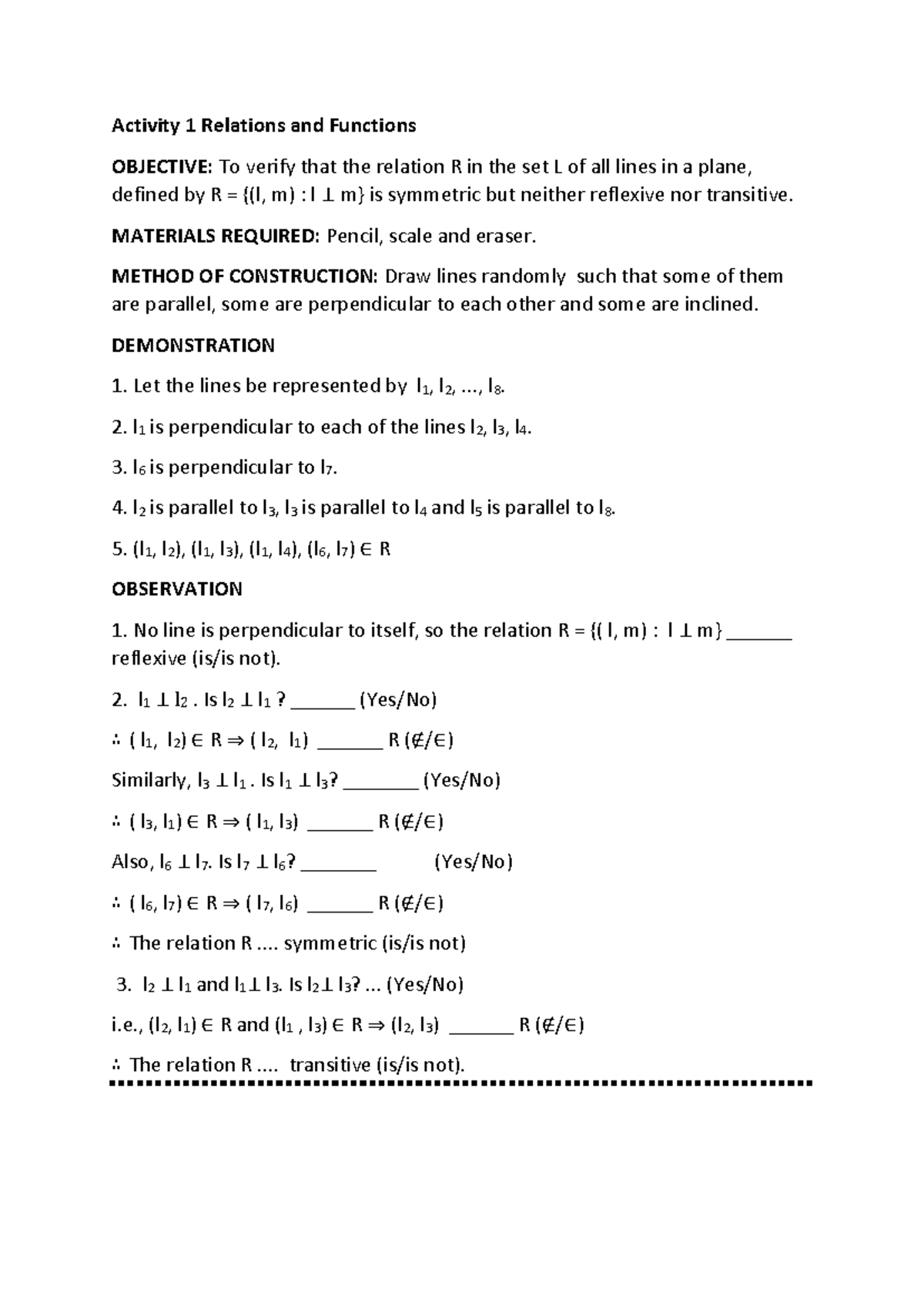 Maths Activities: Exploring Relations, Functions & Graphs (MA1-5) - Studocu