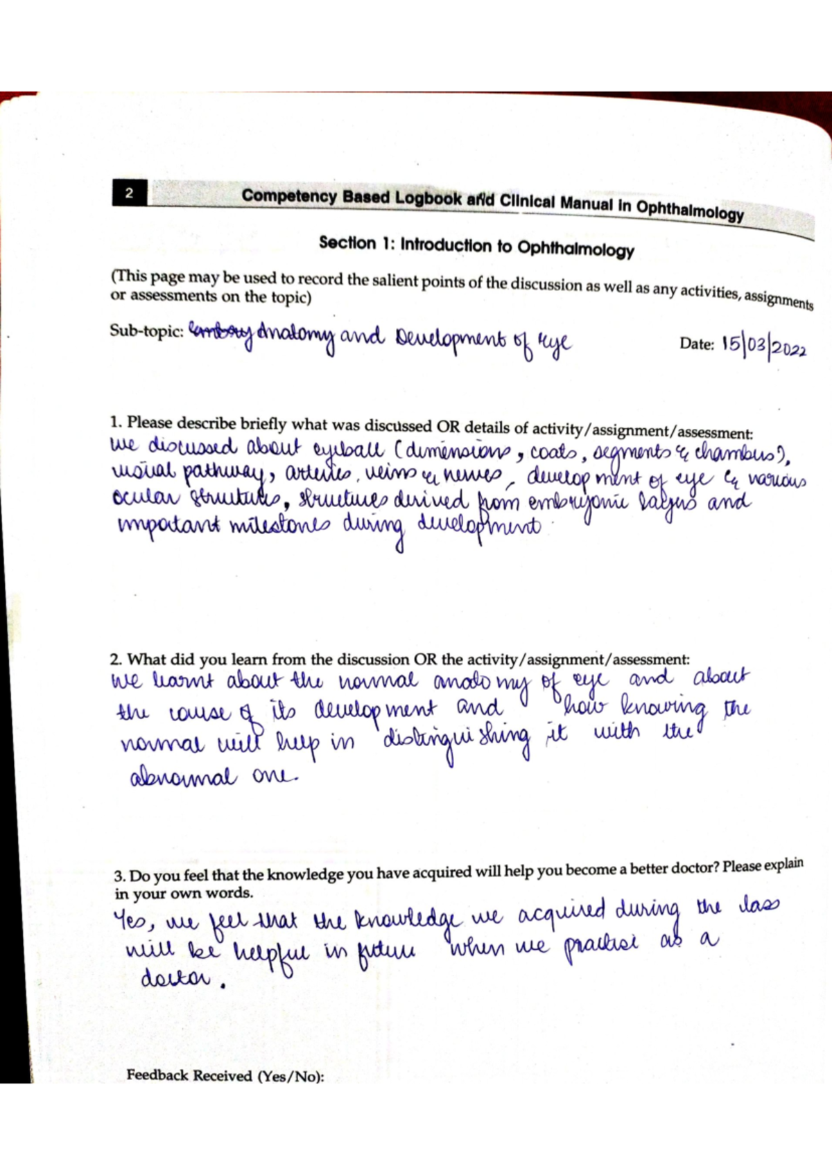 Competency Based Logbook & Clinical Manual in Ophthalmology (Sections 1 ...