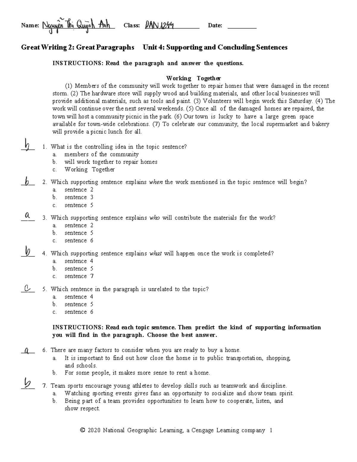 Great Writing 2: Unit 4 Exam on Supporting & Concluding Sentences - Studocu