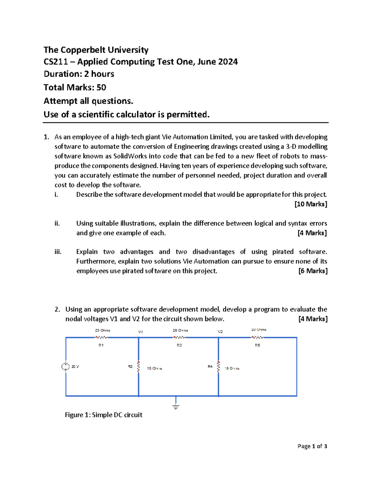 CS211 - Applied Computing Test One, Deferred June 2024 Exam - Studocu