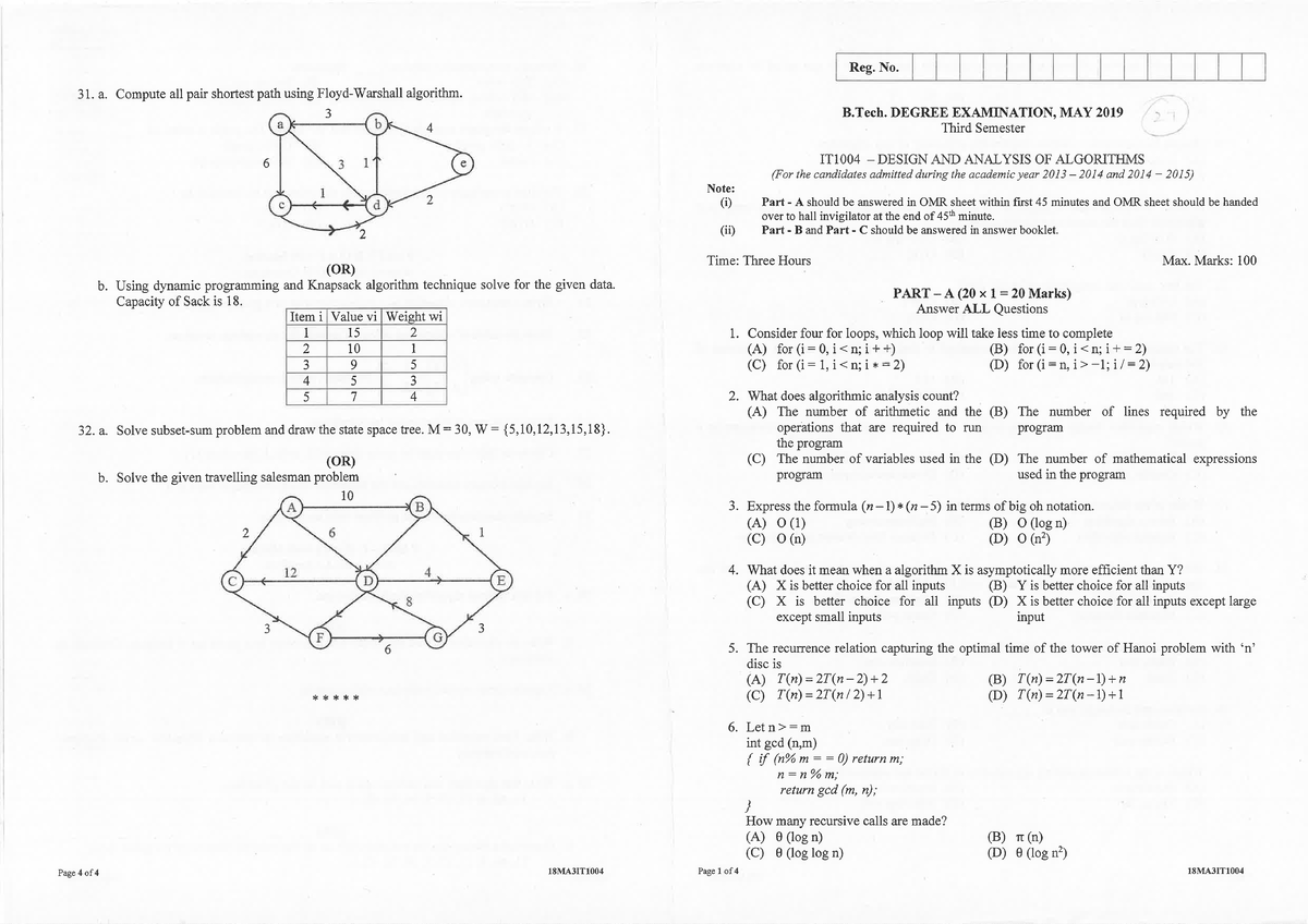 IT1004 DAA3 - Shortest Path & Knapsack Algorithm Solutions - Studocu