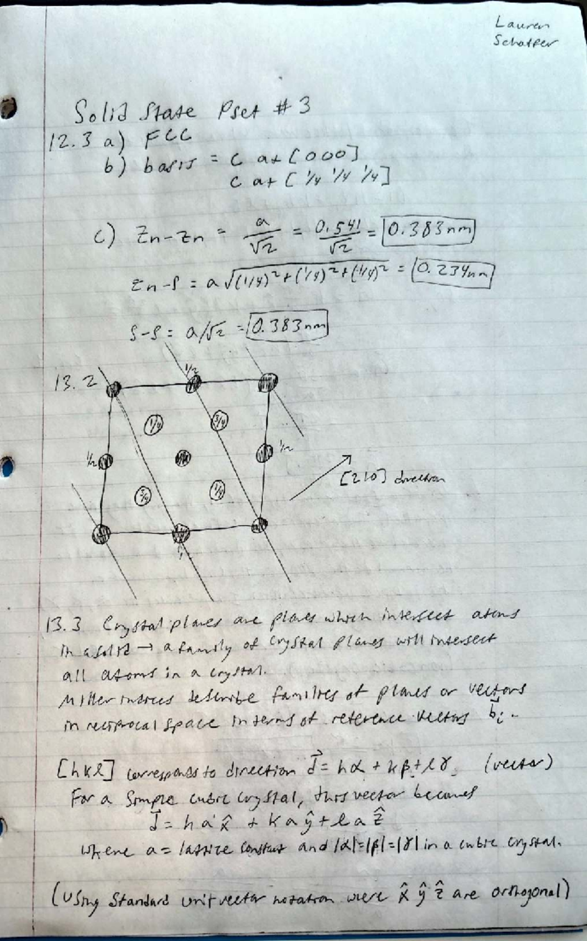 SSP Pset 12: Solid State Physics Homework 3 on FCC and Crystal Planes ...