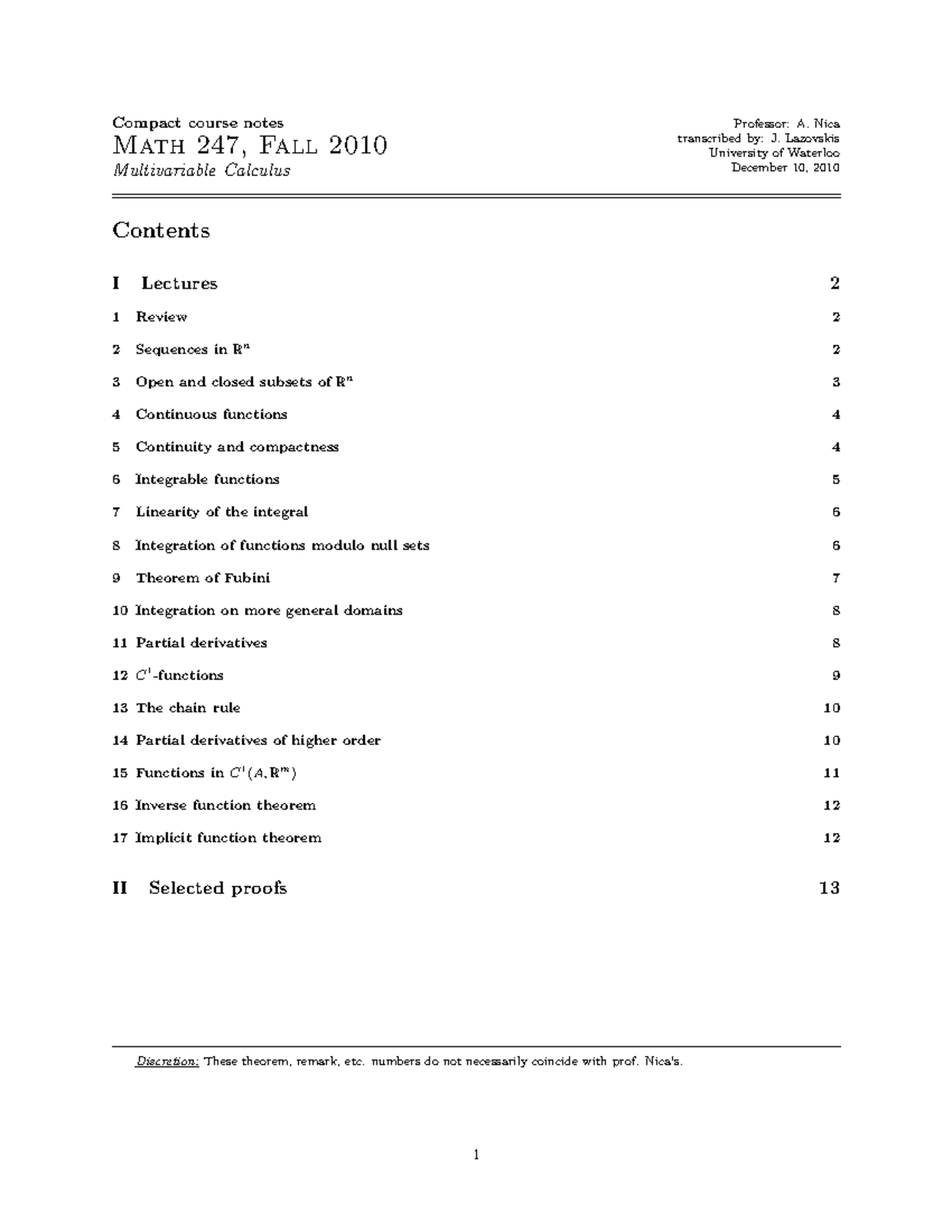 Calculus 3 (Math 247) - Multivariable Concepts Lecture Notes - Studocu