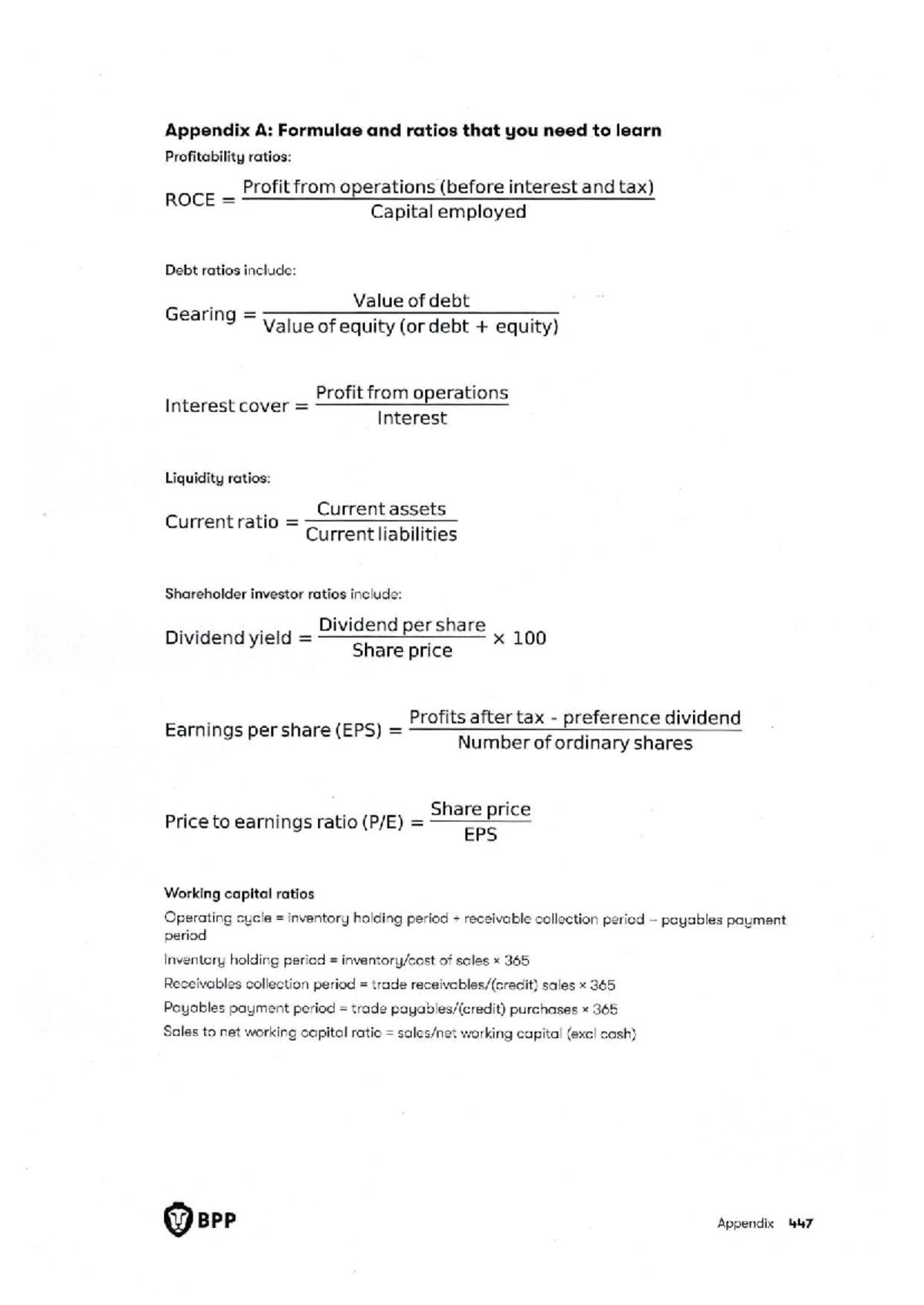 Cthuc và Ratio - F9 - Financial Management Formulae Guide - Studocu