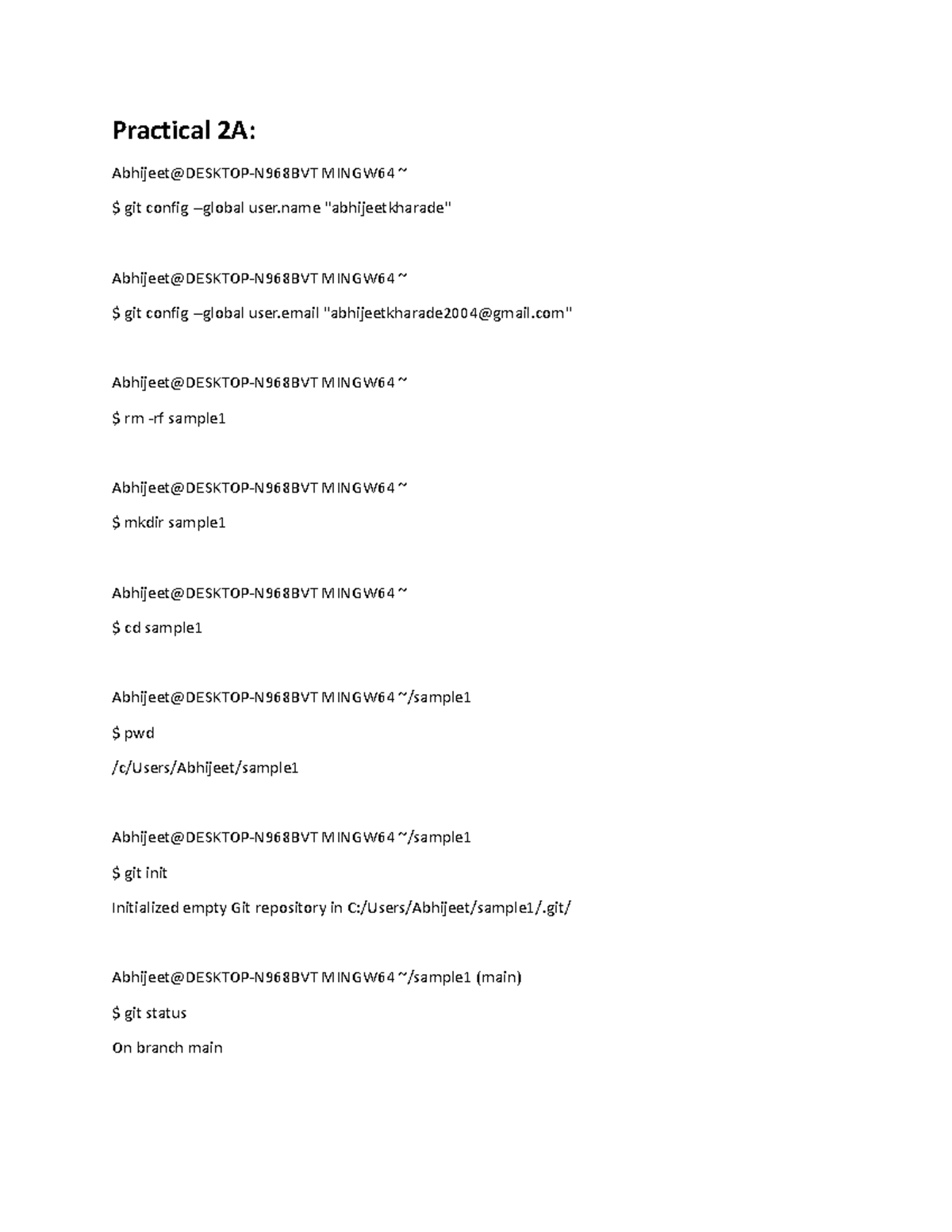 Practical 2A: Git Configuration and Repository Management Guide - Studocu