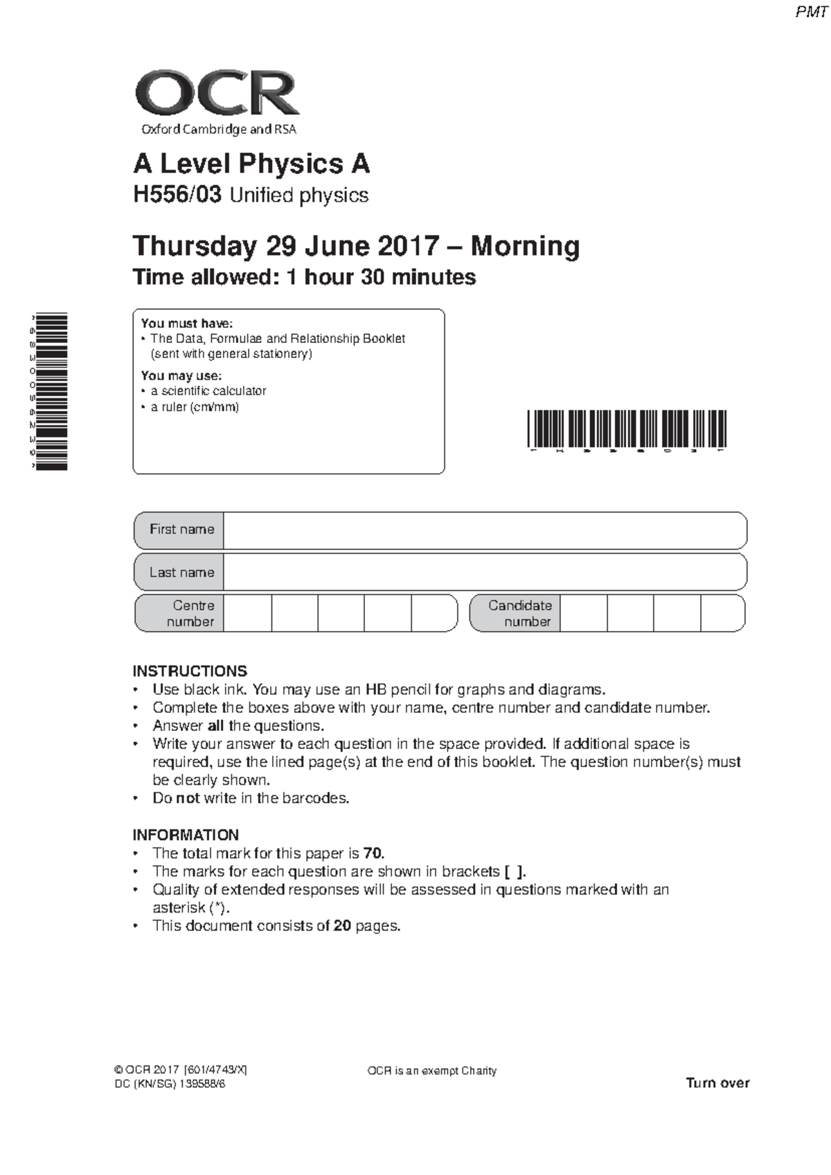 June 2017 A-Level Physics OCR H556/03 Paper 3 Exam Questions - Studocu