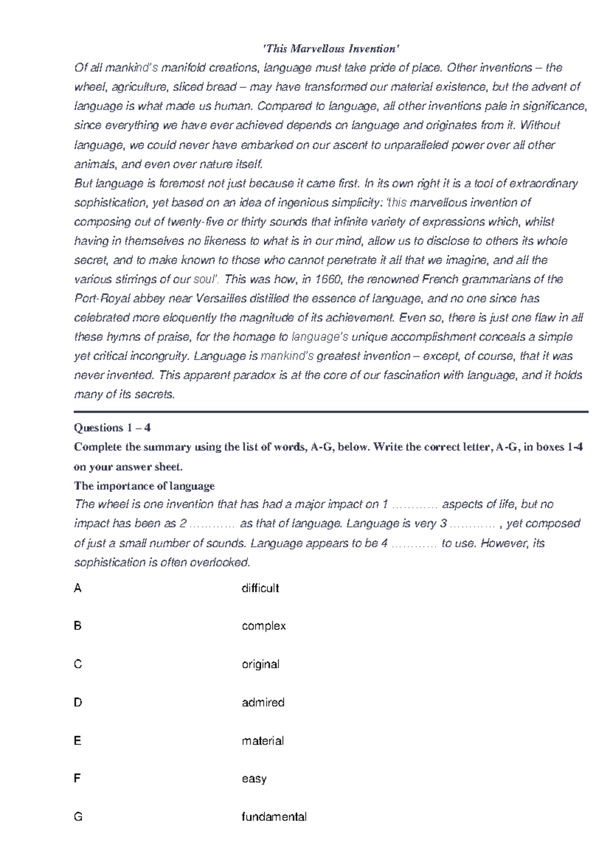 The Importance of Language: Summary Example - Reading - Studocu