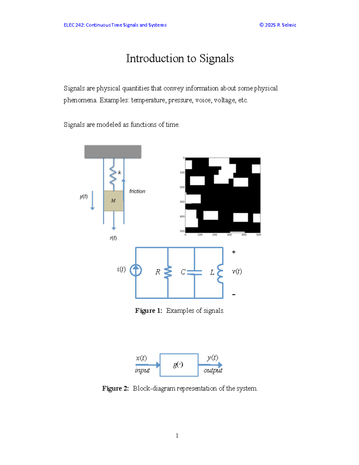Intro to Signals Part I (Lecture 1) - Introduction to Signals Signals ...