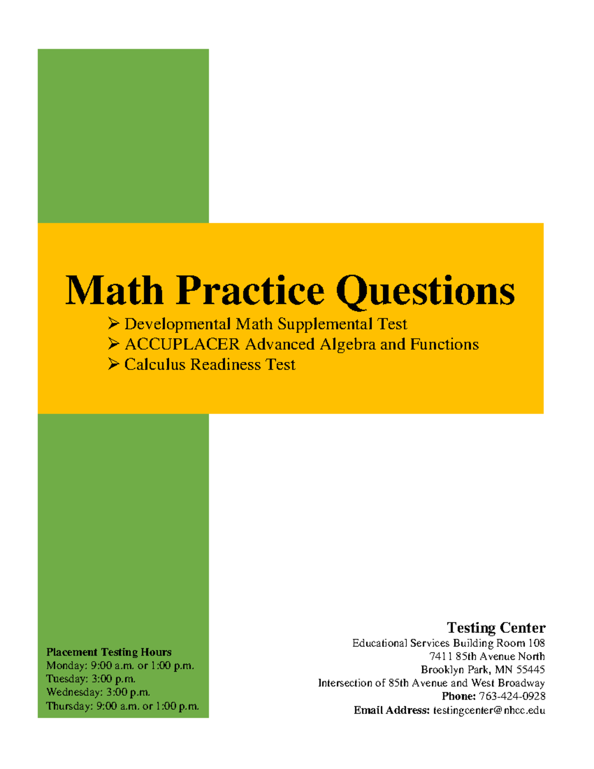 Math Study Packet - etc - Testing Center Educational Services Building Room 108 7411 85th Avenue - Studocu for Free Printable Accuplacer Study Guide