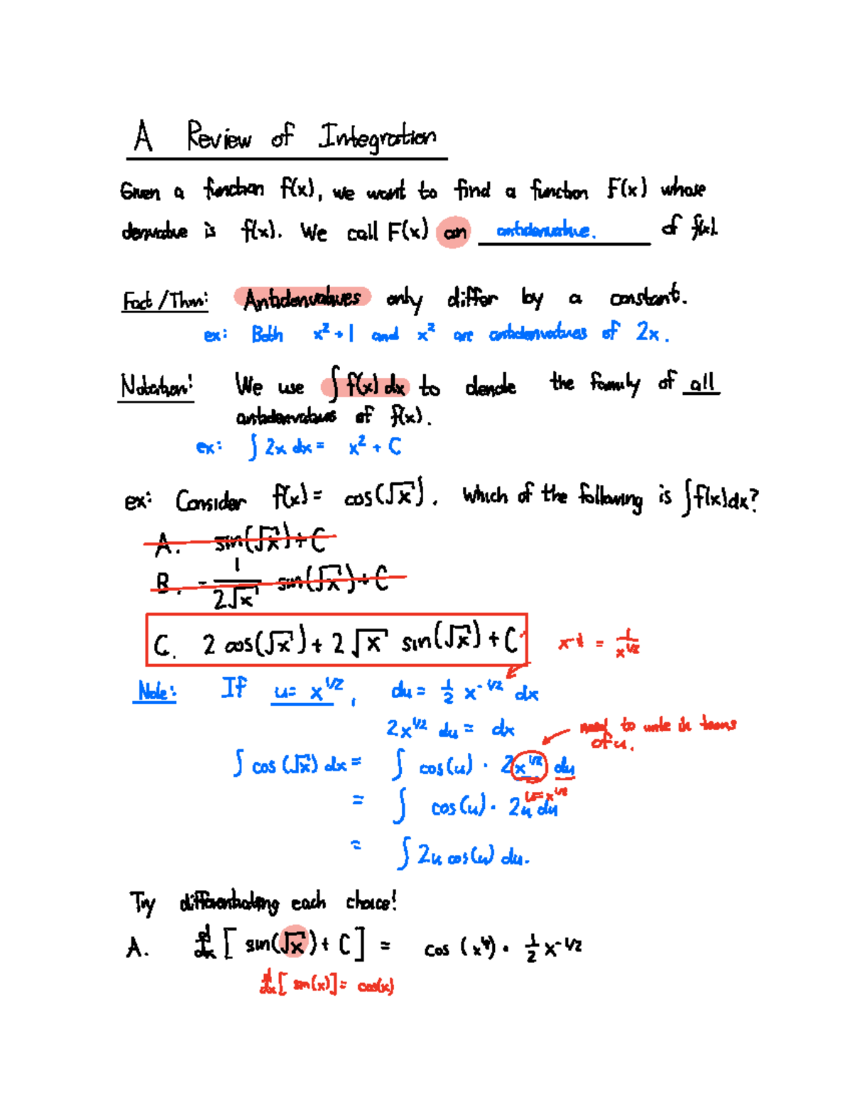 A Review Of Integration Lecture Math 101 Studocu