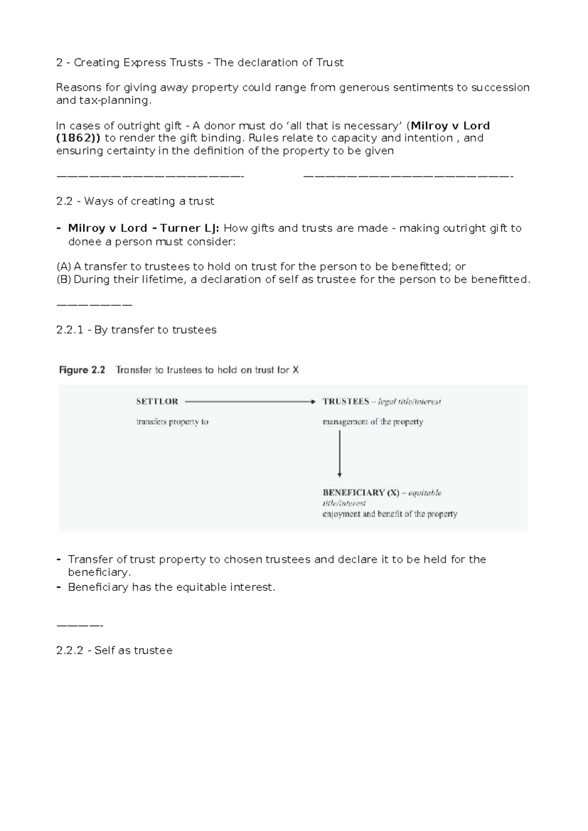 Unit 2 - Creating Express Trusts: Key Principles and Case Law - Studocu
