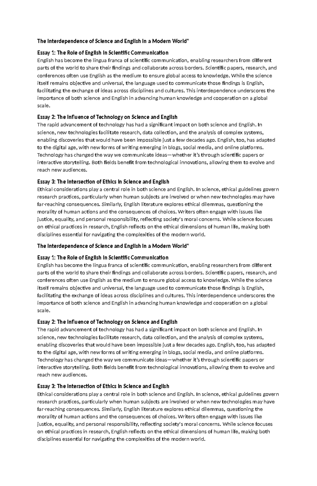 ENG 101: Interdependence of Science and English in Today's World - Studocu