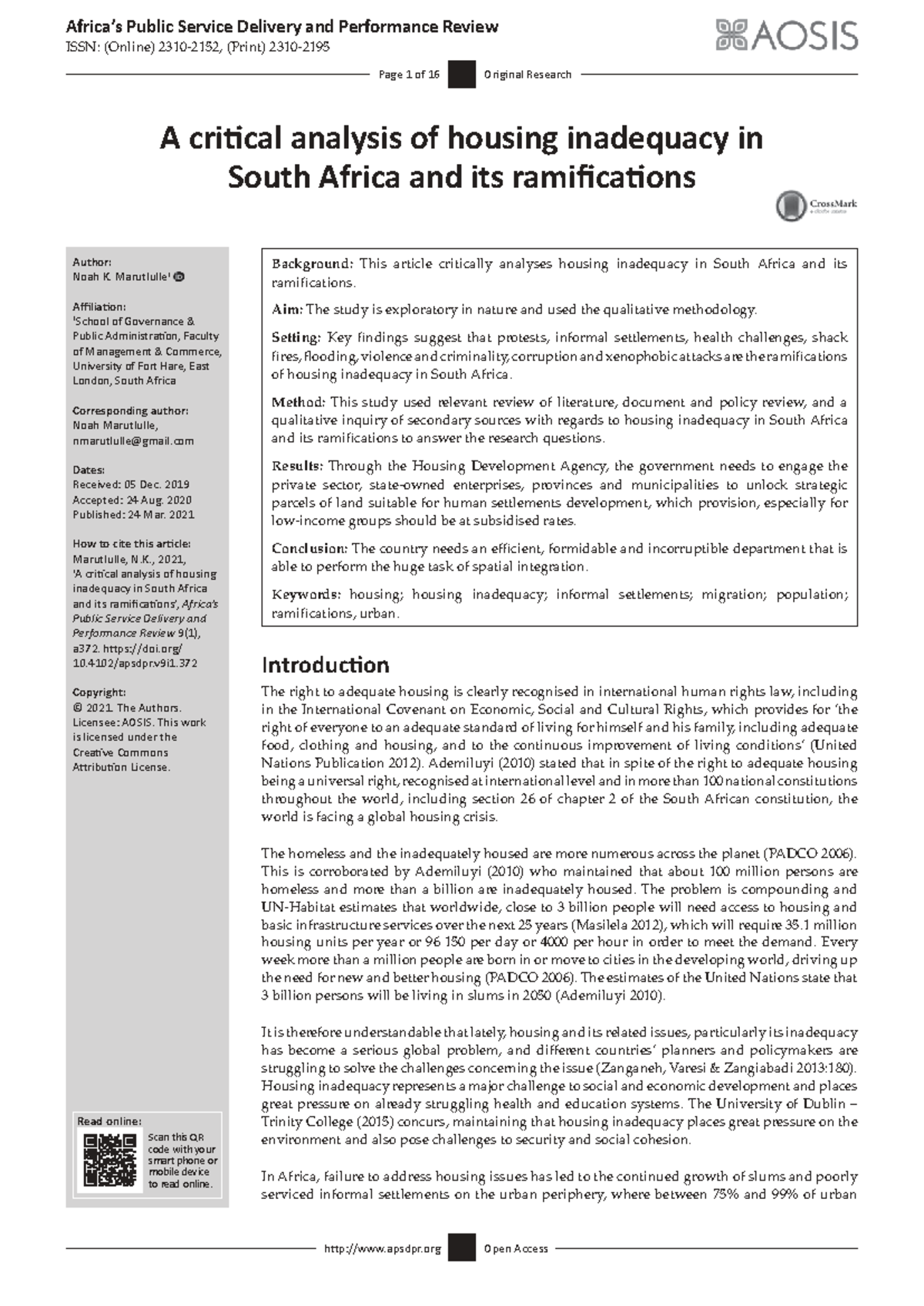 Critical Analysis of Housing Inadequacy in South Africa: Impacts and ...