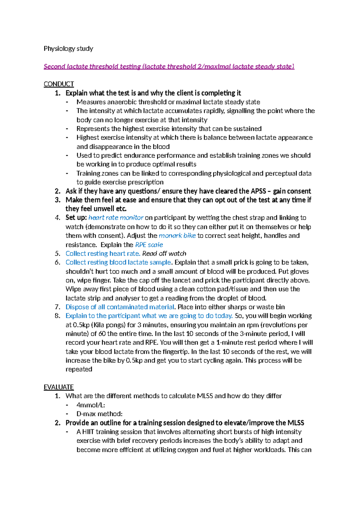 Physiology Study: Second Lactate Threshold Testing & Pulmonary Function ...