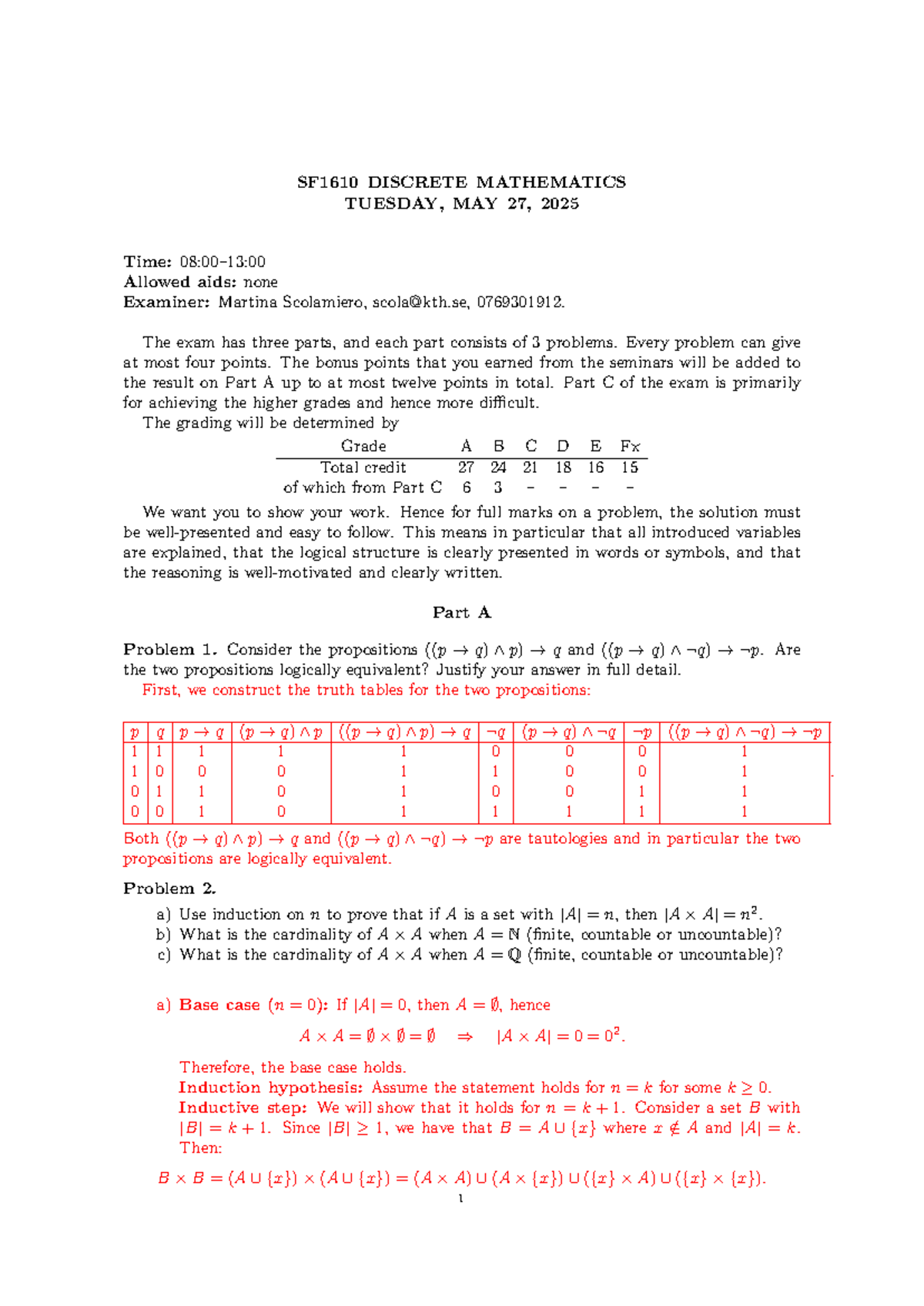 SF1610 DISCRETE MATHEMATICS FINAL EXAM SOLUTIONS - MAY 27, 2025 - Studocu