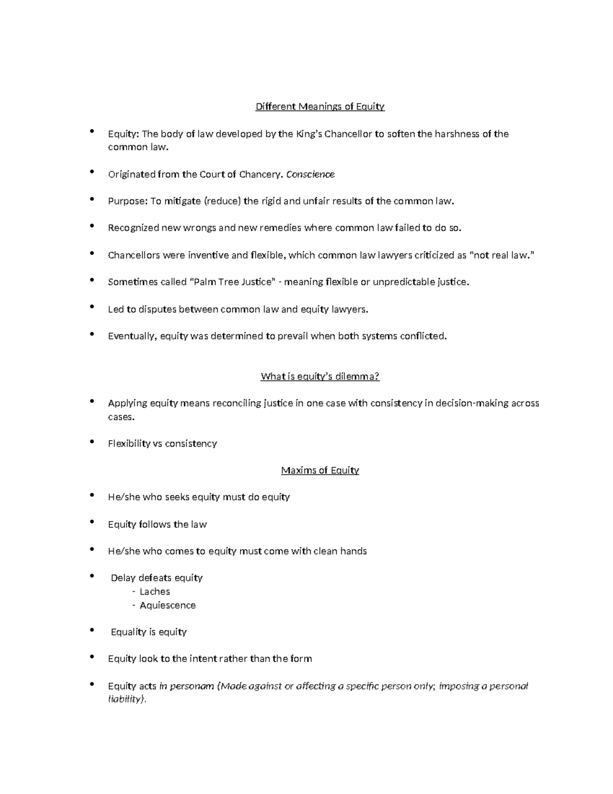 Equity and Common Law: Understanding Key Principles and Maxims - Studocu