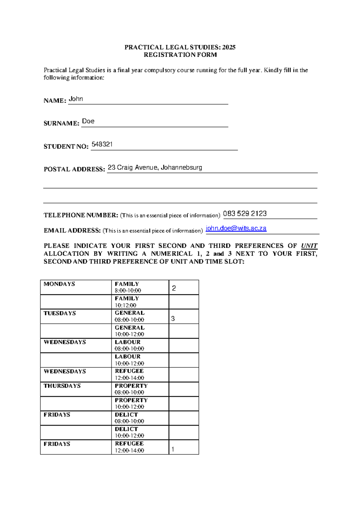Practical Legal Studies (PLS) Unit Registration Form & Timetable 2025 ...