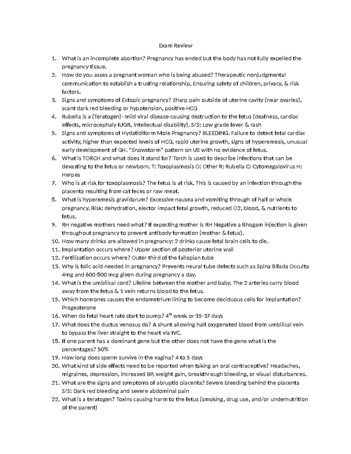 NUR208 Exam 1 Review: Key Concepts in Maternal Newborn Care - Studocu