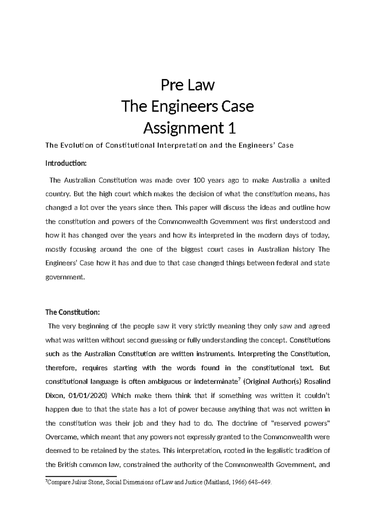 ENG 101: The Engineers Case Assignment 1 - Evolution of Constitutional ...