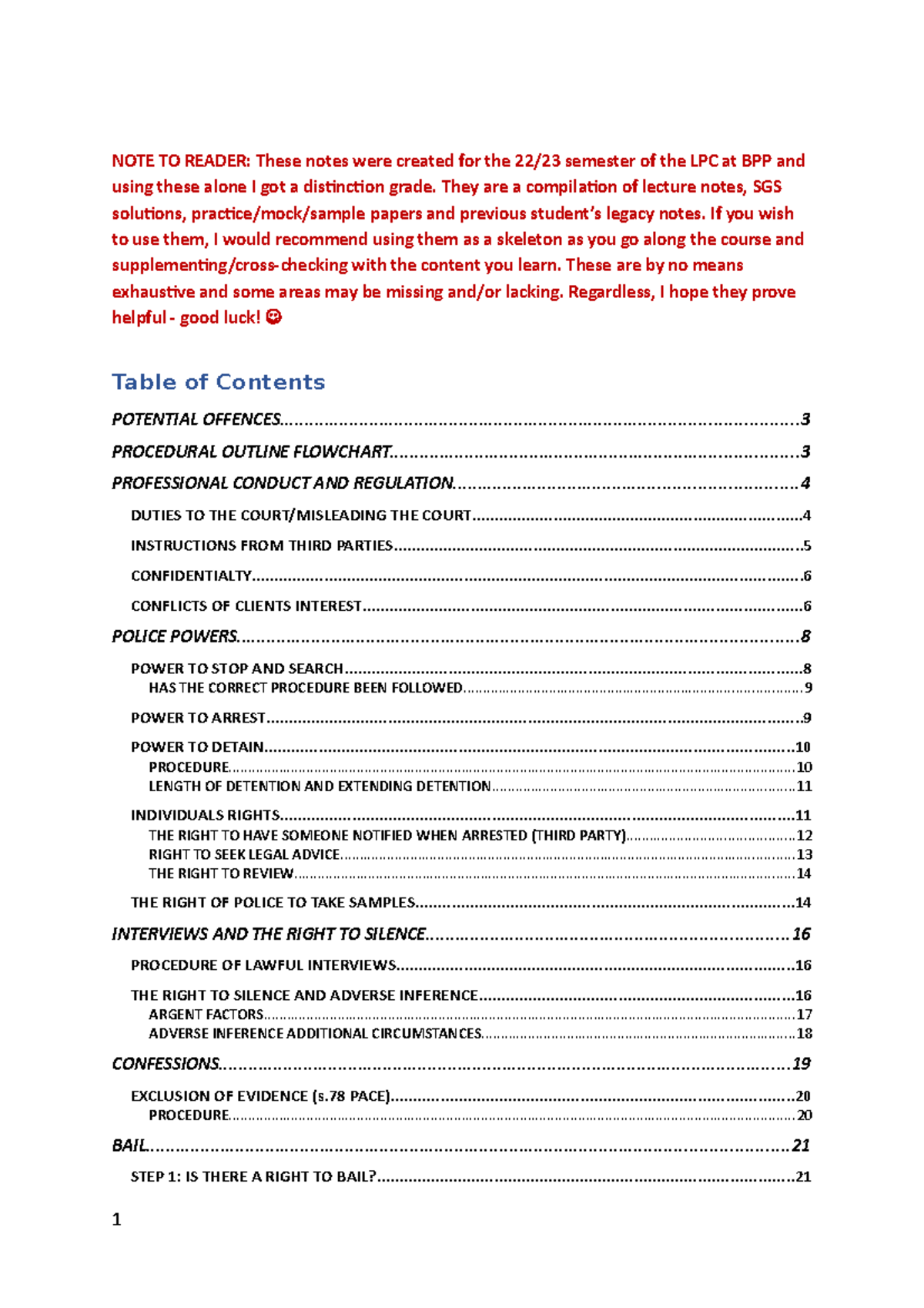 Criminal Lit LPC Complete Revision Notes - NOTE TO READER: These notes ...
