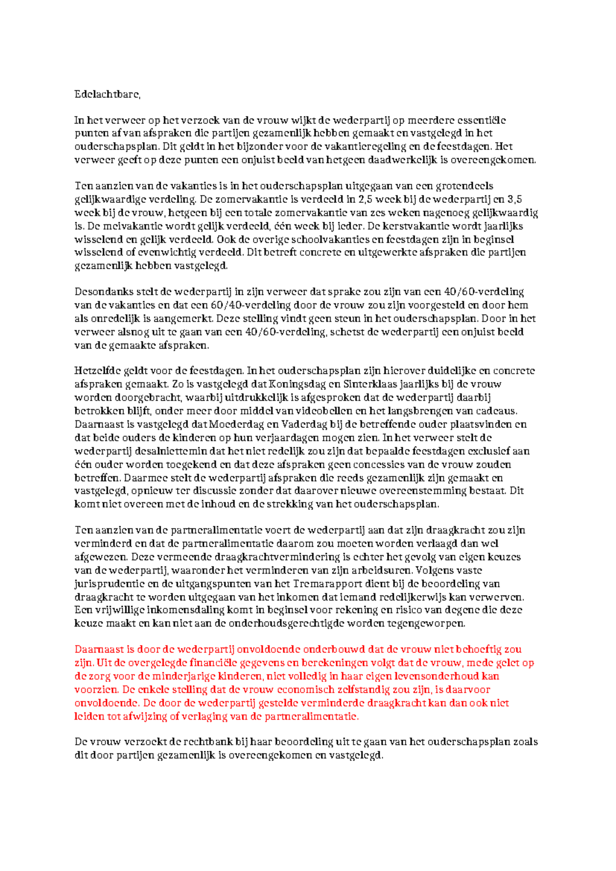 Spreekaantekeningen: Verweer en Ouderschapsplan Analyse - Studeersnel