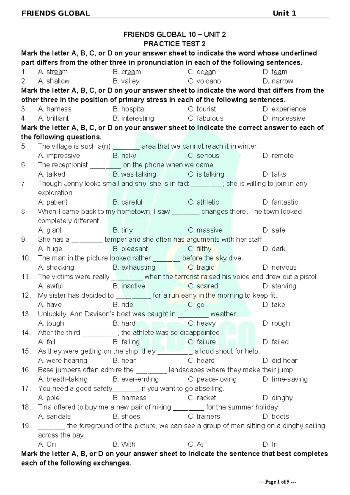 Tieng Anh 10 - Friends Global Unit 2 - Practice Test 2 Solutions - Studocu