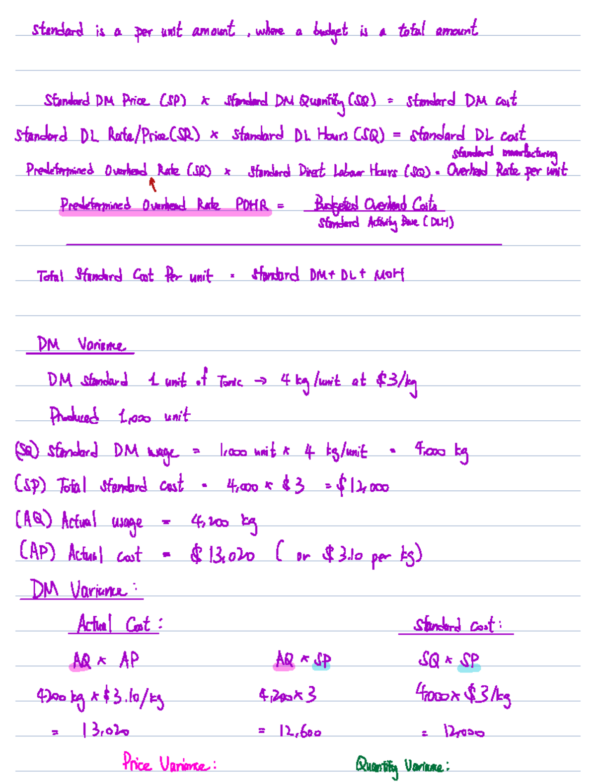 Chapter 12 Notes - Standard Costing and Variance Analysis - Studocu