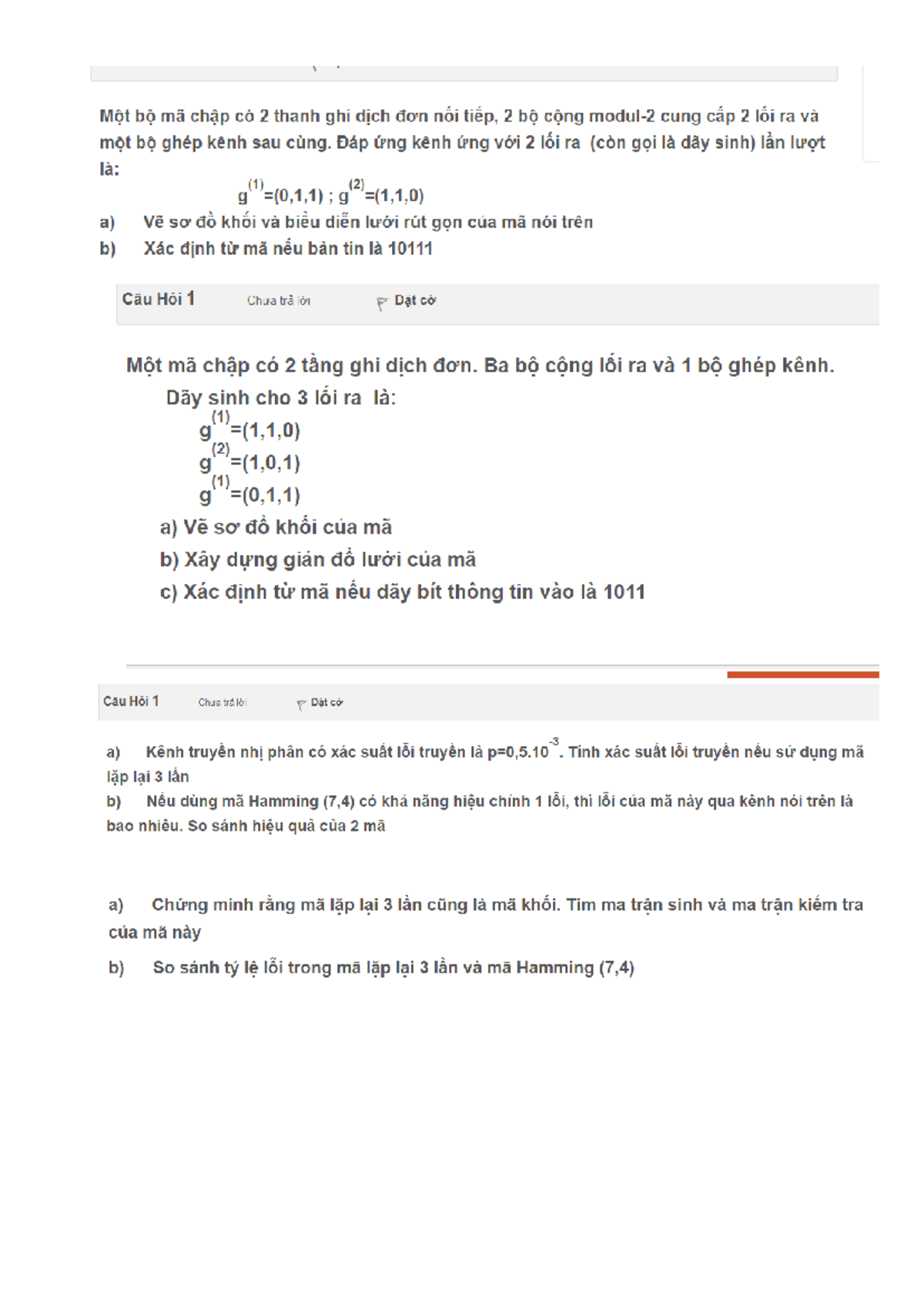 Đề thi online - Mã chập và Mã Hamming (7,4) Câu hỏi 1-2 - Studocu