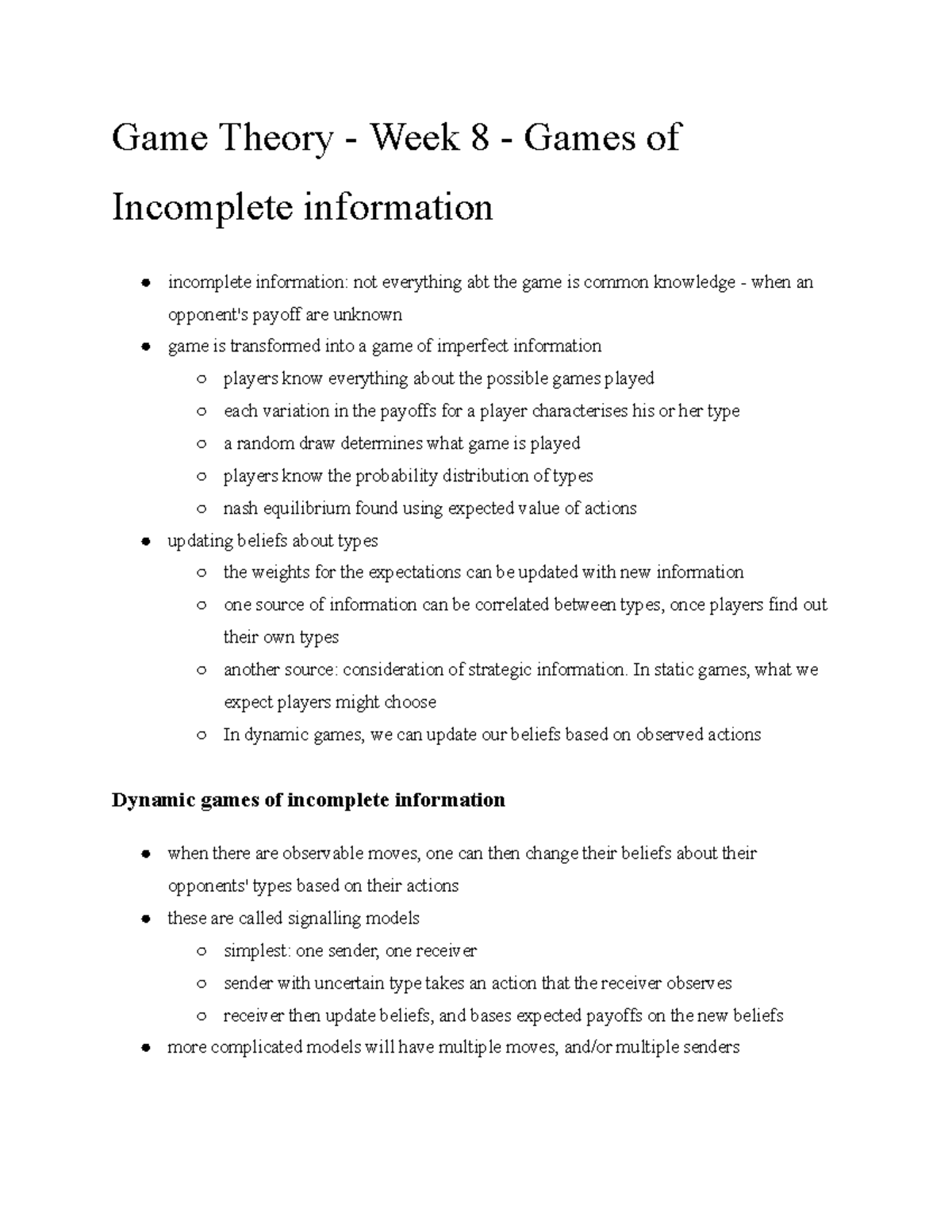Game Theory - Week 8 - Games of Incomplete information - In static ...