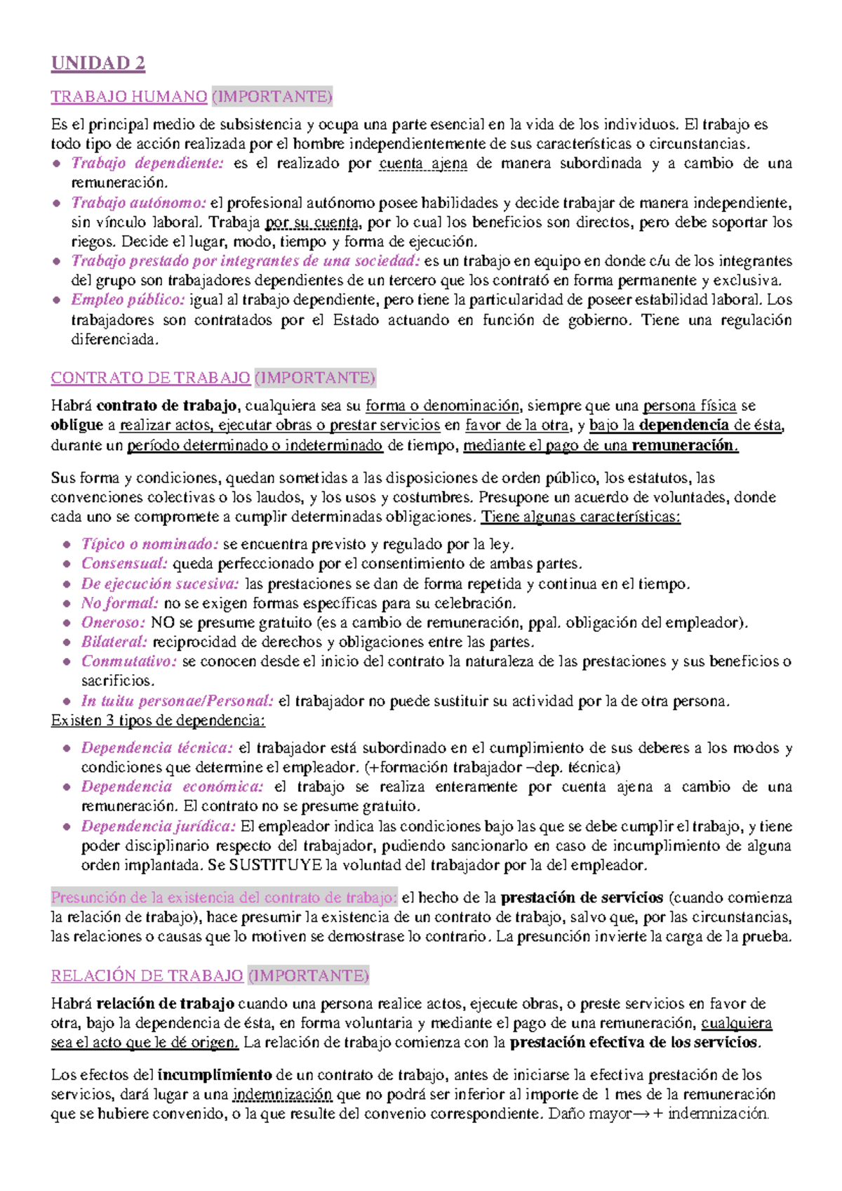 Resumen Primer Parcial de Derecho Laboral y Previsional U2 - Studocu