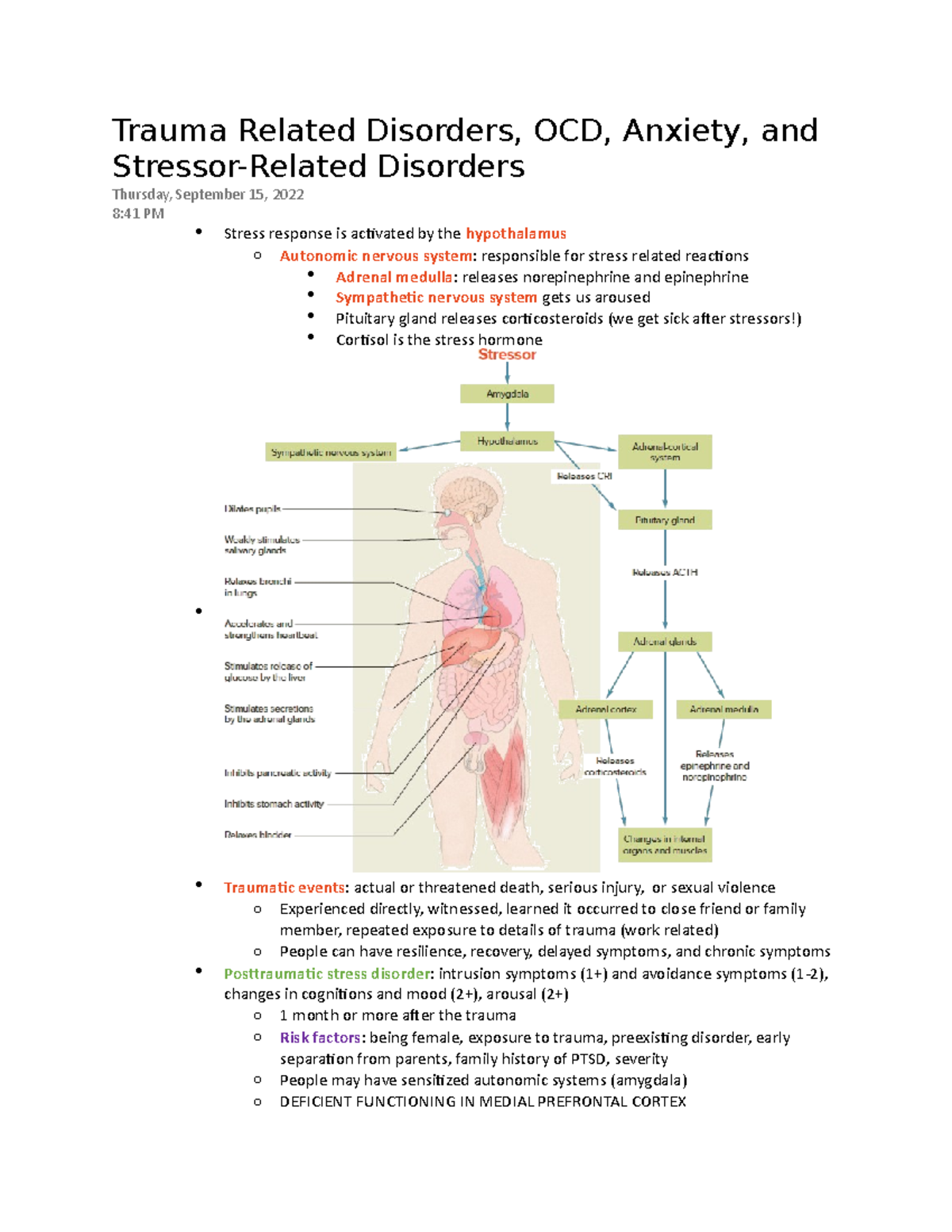 Trauma Related Disorders OCD Anxiety and Disorders - Studocu