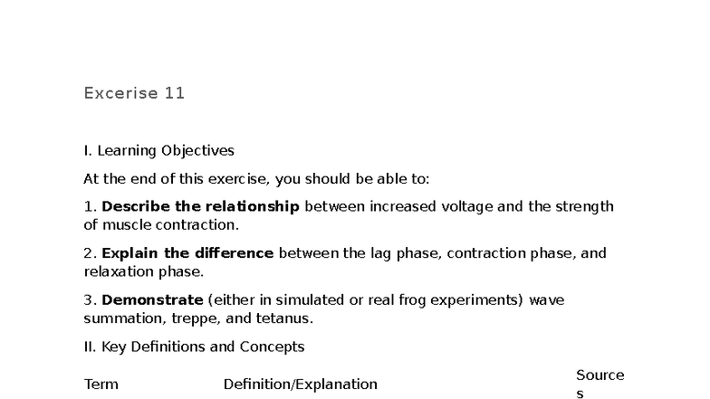 Exercise 11 Study Guide: Muscle Contraction Phases & Summation - Studocu