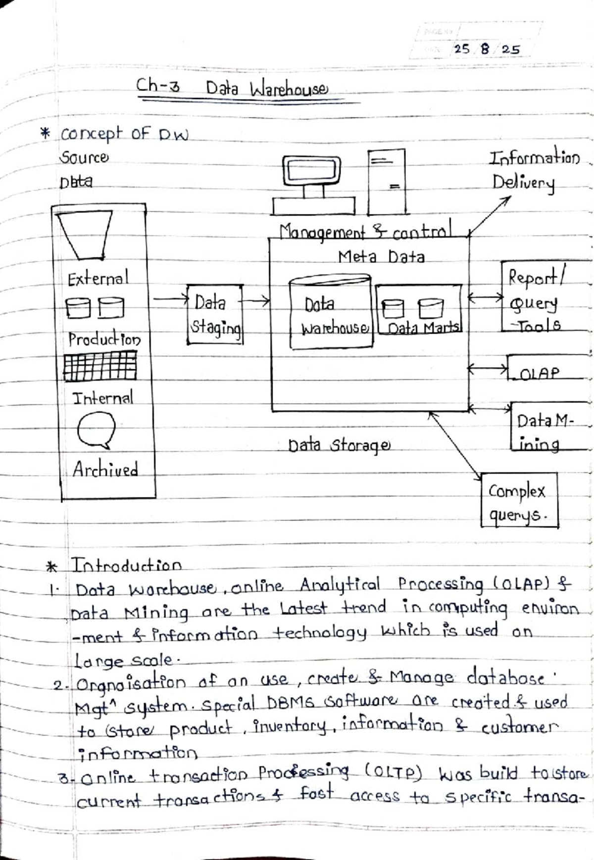 DBDM 25 825 Chapter 3: Data Warehouse Concepts and Management - Studocu