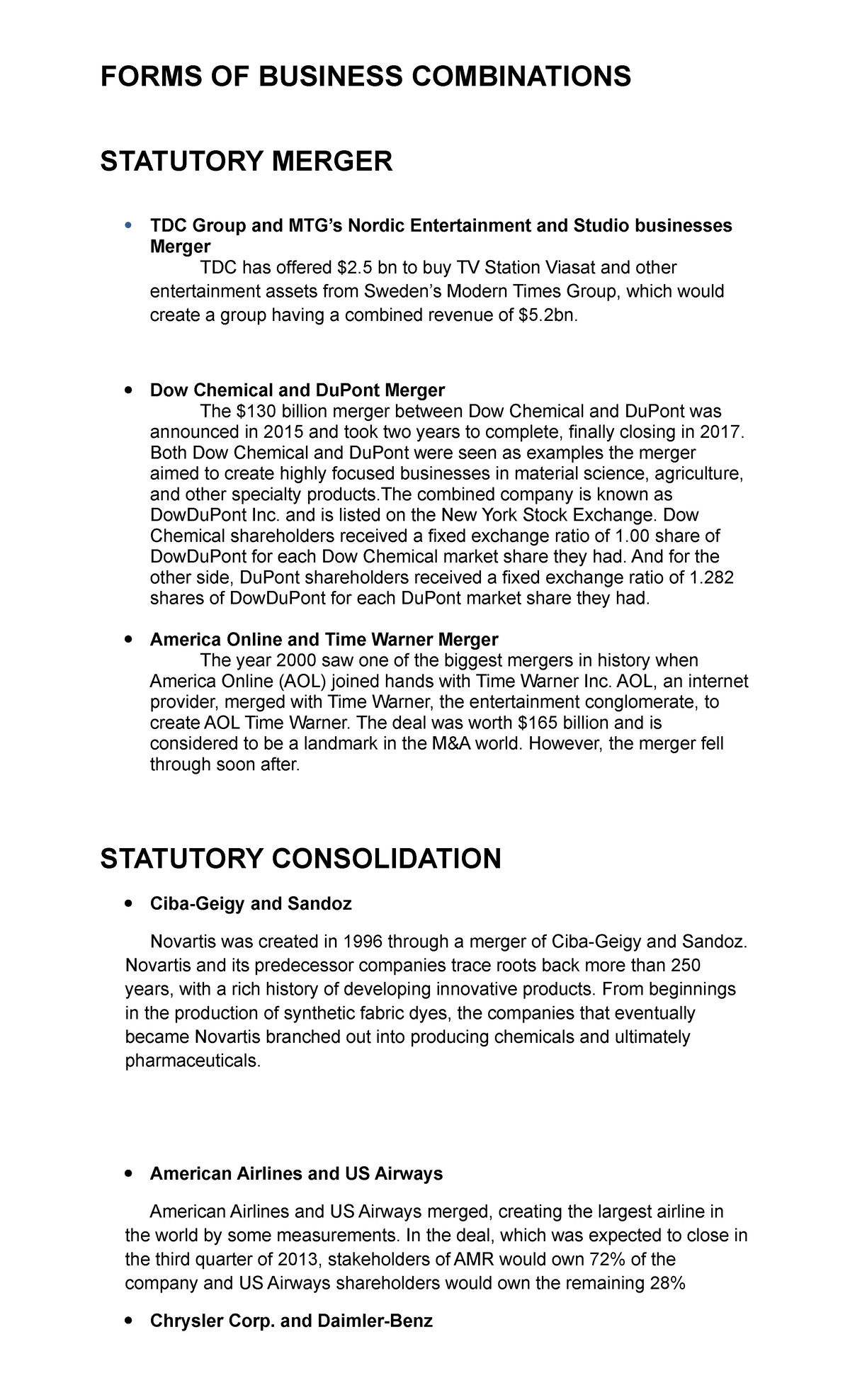 Forms OF Business Combinations - FORMS OF BUSINESS COMBINATIONS ...