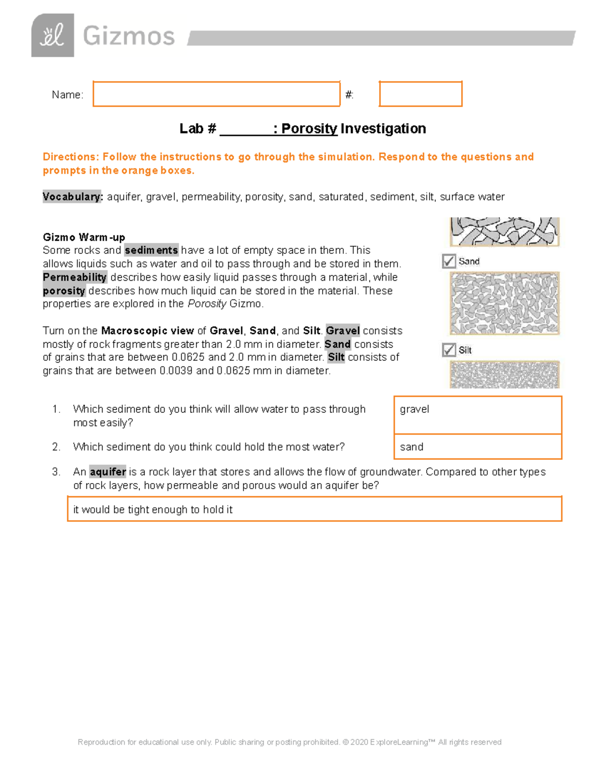 Nishi Shah - DP MH SCI 8 4.6 Porosity Gizmo Lab - Name: #: Lab ...