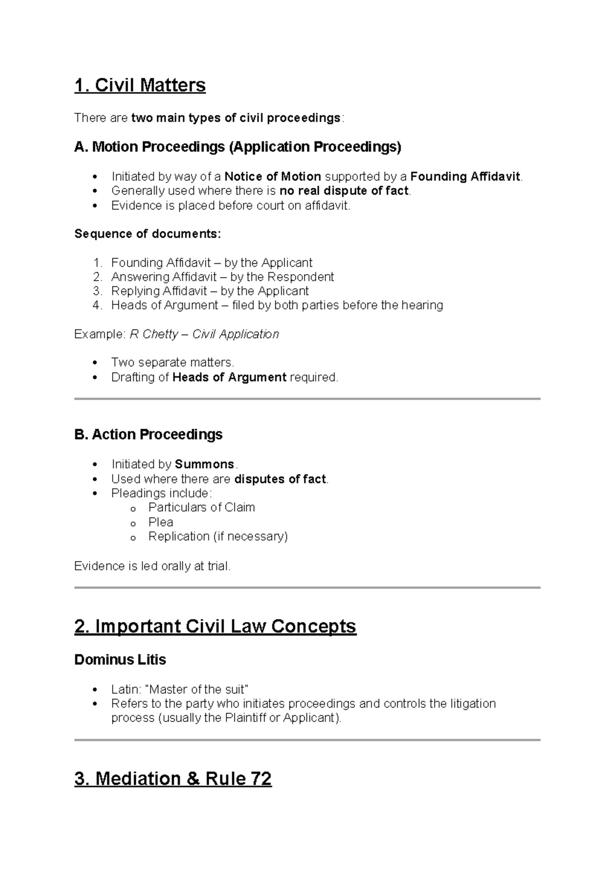Civil Matters and Bail Applications: Key Concepts and Procedures - Studocu