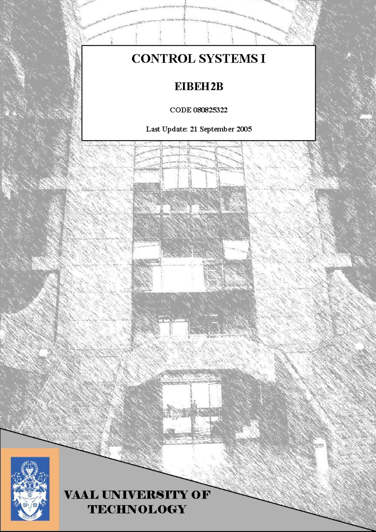 CONTROL SYSTEMS I EIBEH2B - Lecture Notes and Assignments - Studocu