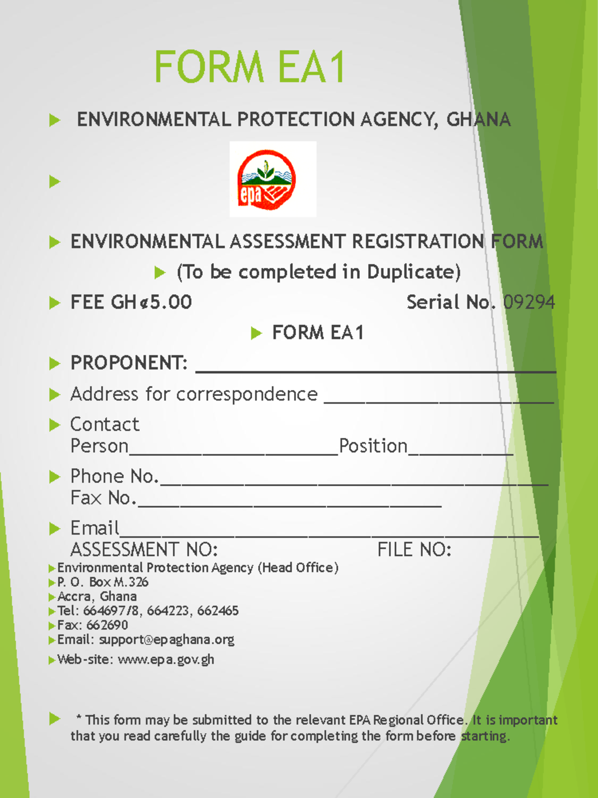 EIA Form EA: Environmental Assessment Registration Guide for Ghana ...