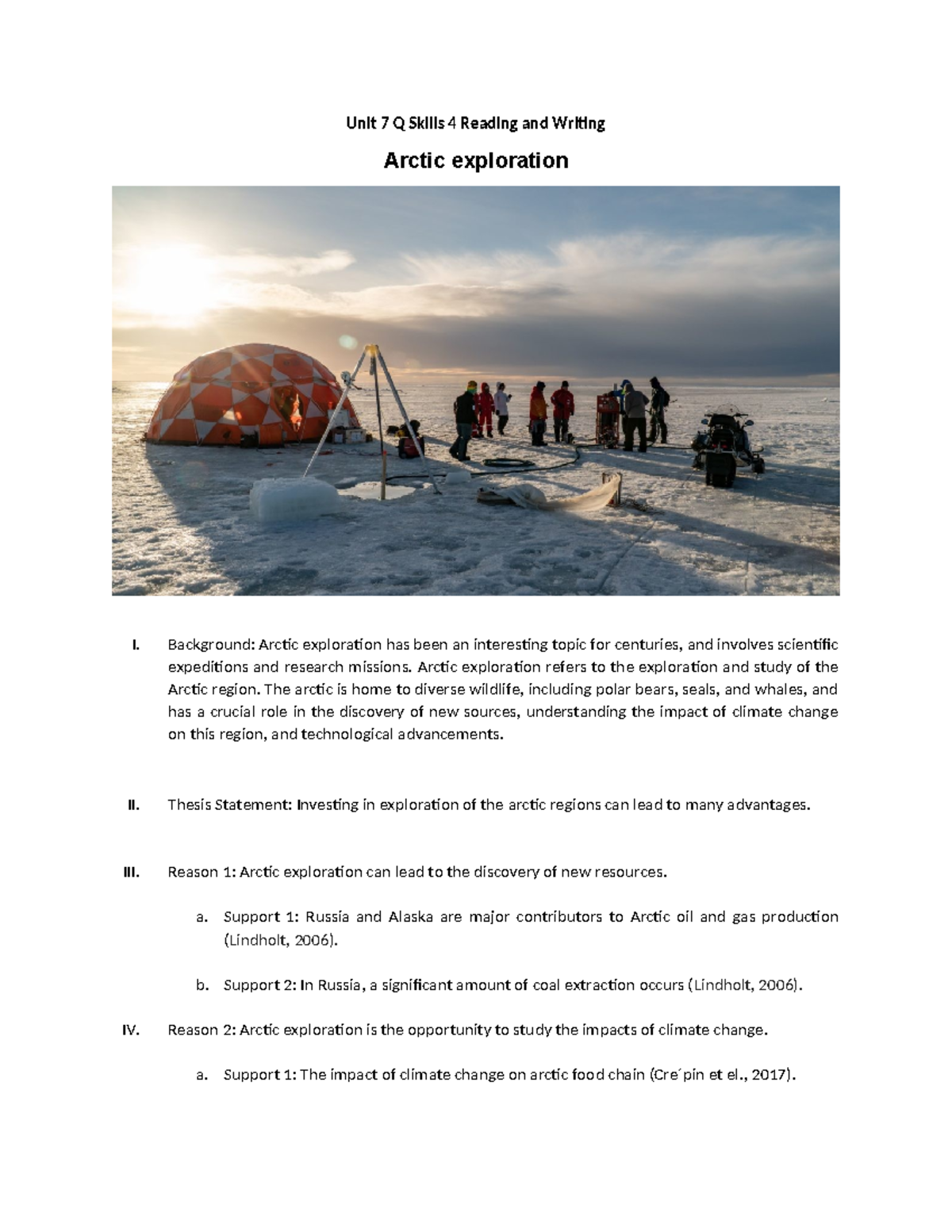 Unit 7 - Final Writing Assignment Outline: Arctic Exploration Insights ...