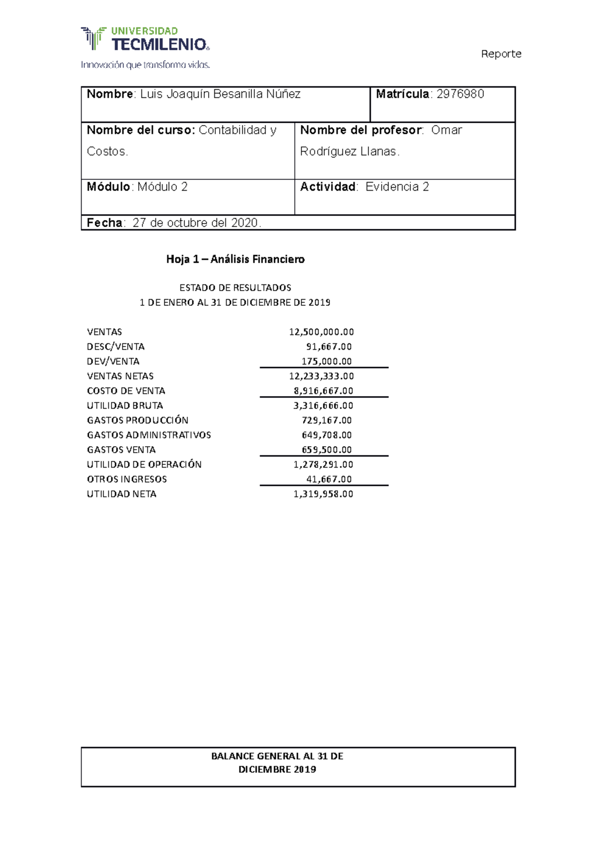 Evidencia 2 - Contabilidad y Costos - Análisis Financiero 2019 - Studocu