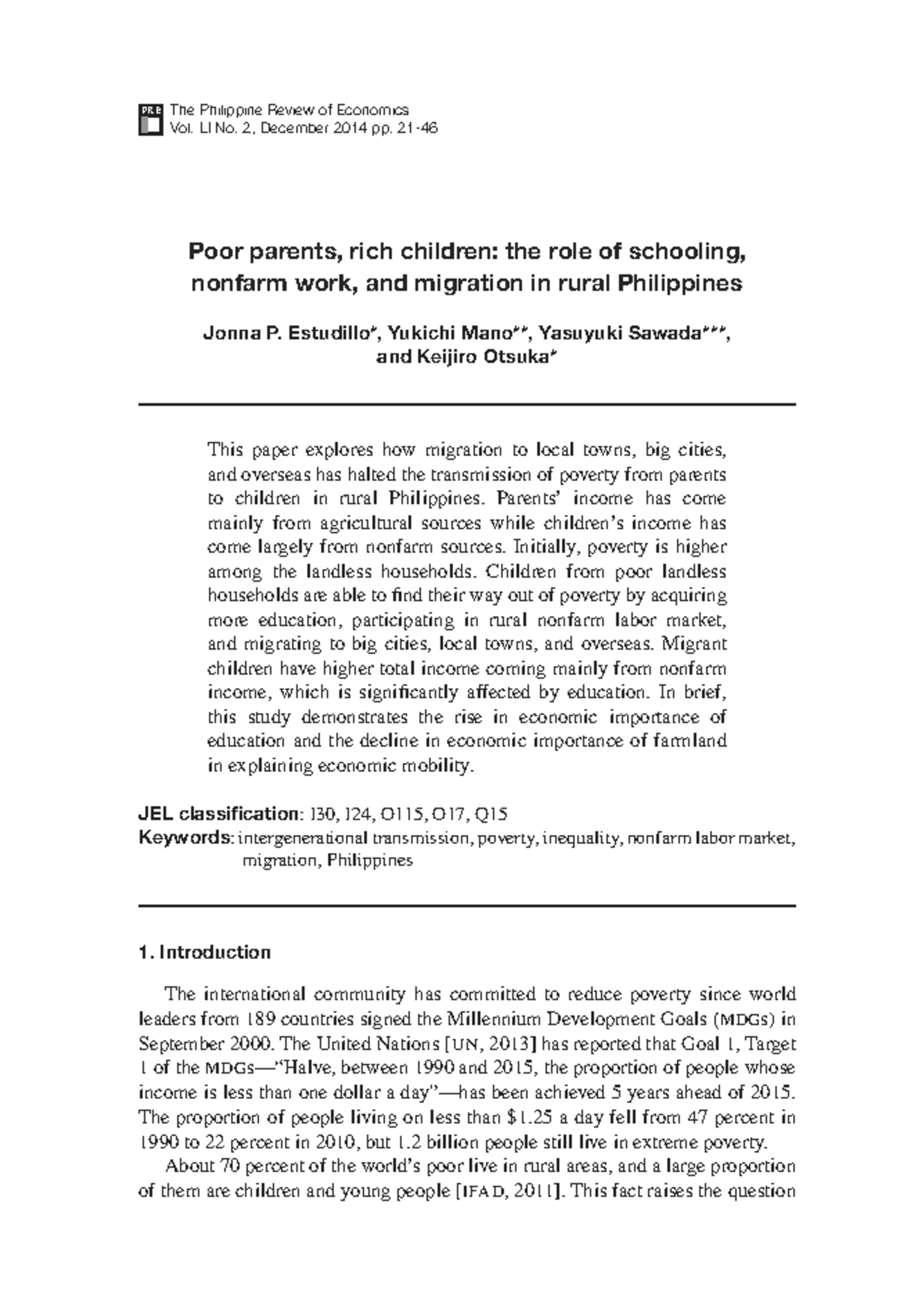 The Philippine Review of Economics: Migration and Poverty in Rural ...
