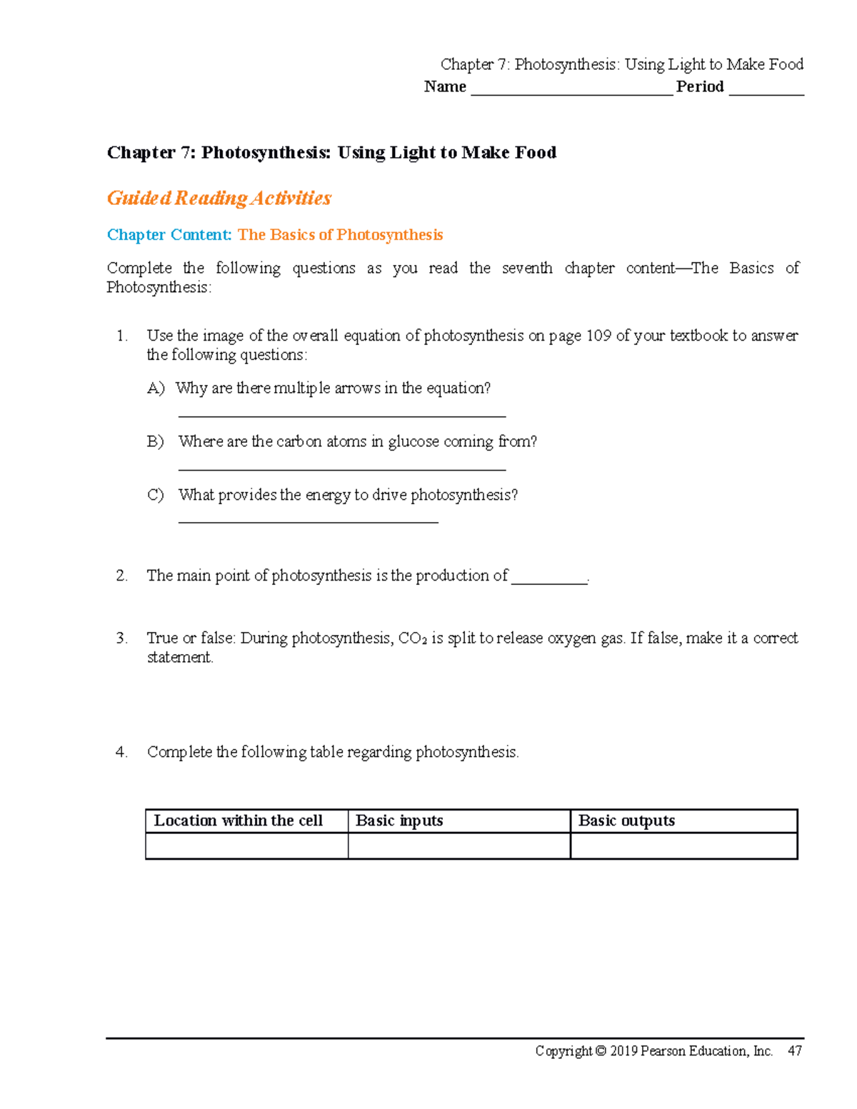 Chapter 7 Active Reading Guide: Photosynthesis Fundamentals - Studocu