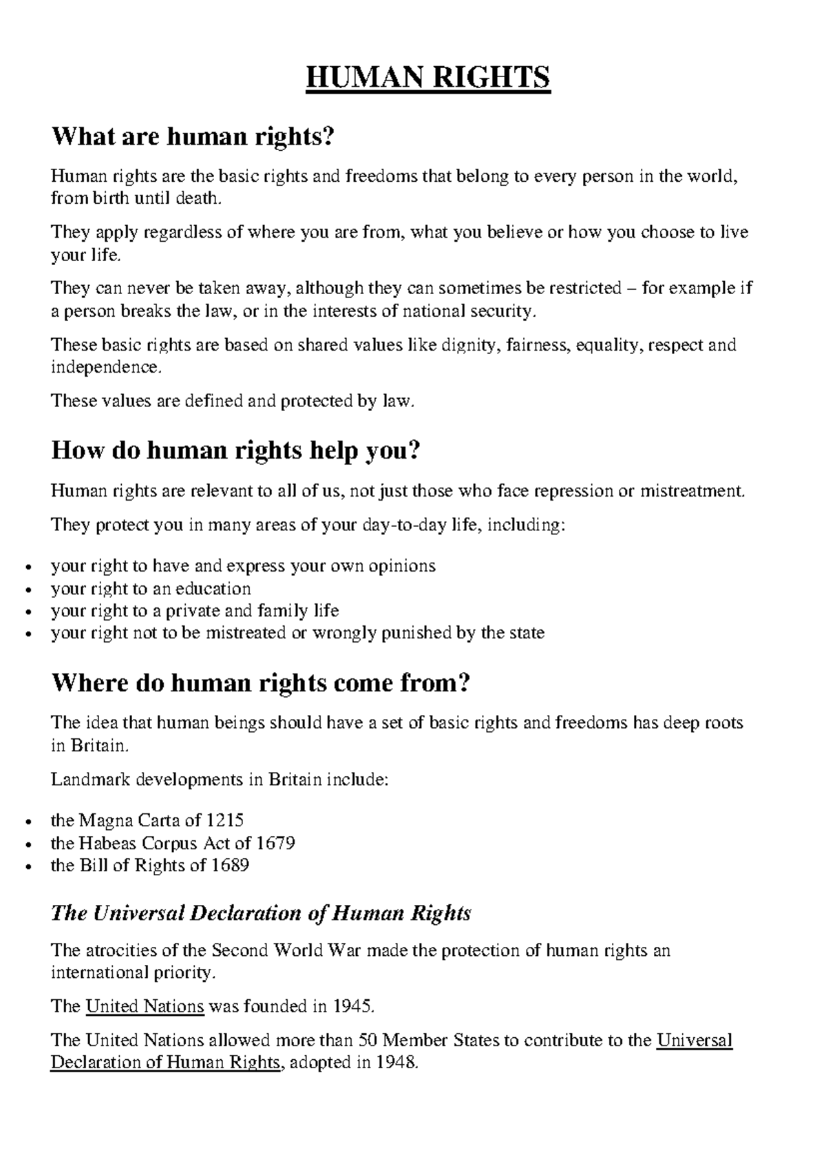 HUMAN RIGHTS 2022: Understanding Basic Freedoms and Their Origins - Studocu