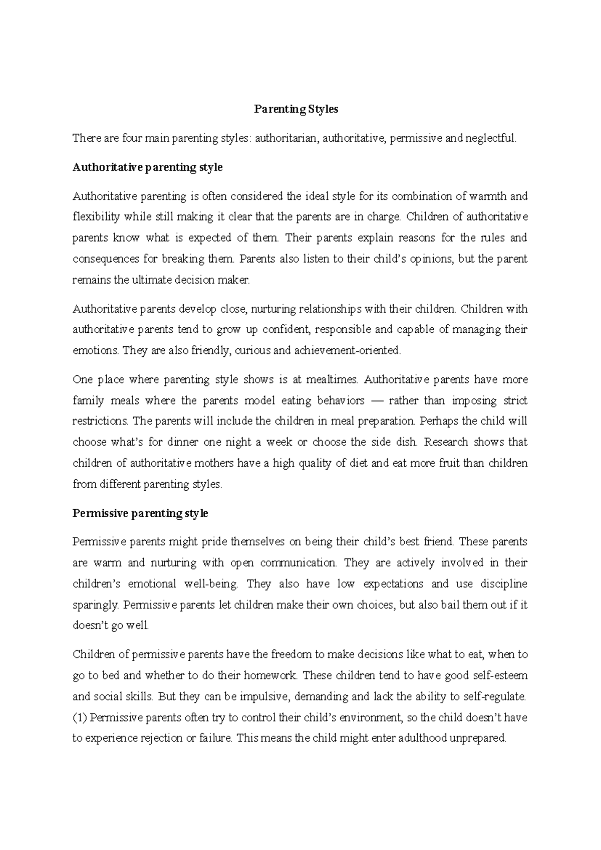Parenting styles - Personality Theories - Parenting Styles There are ...