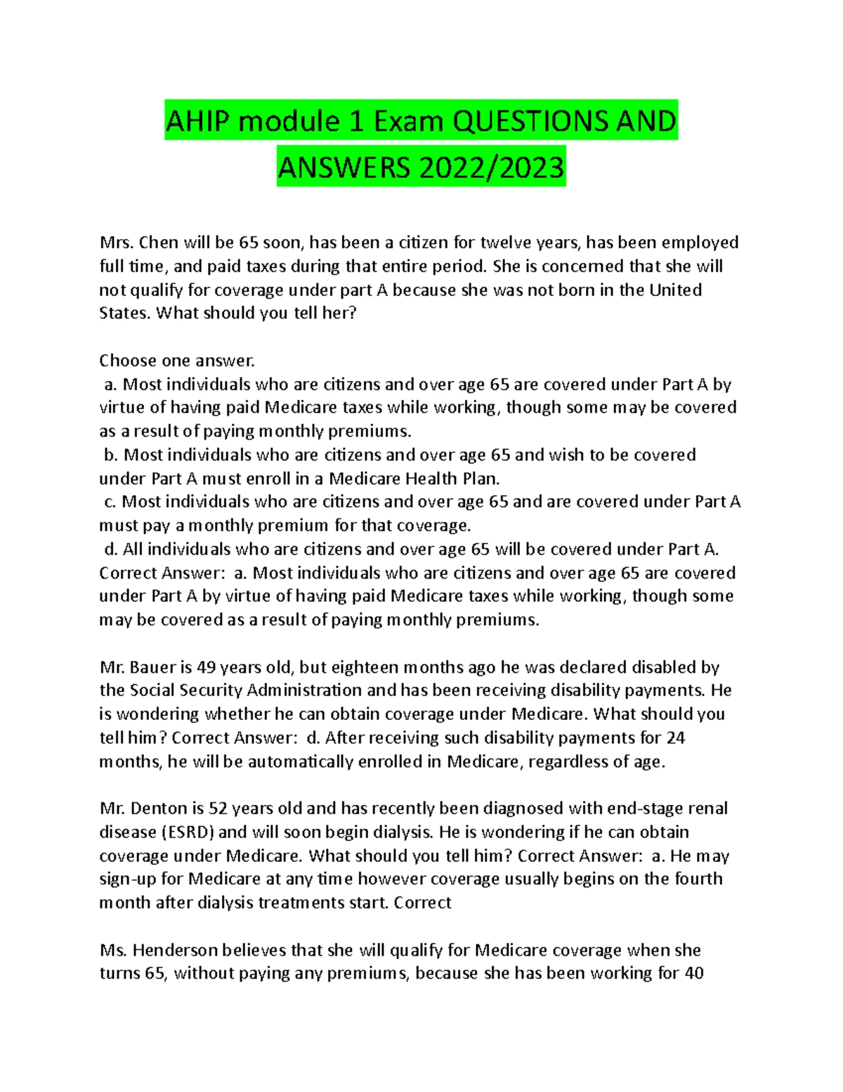 AHIP module 1 Exam Questions AND Answers 2022-2023 - AHIP module 1 Exam ...